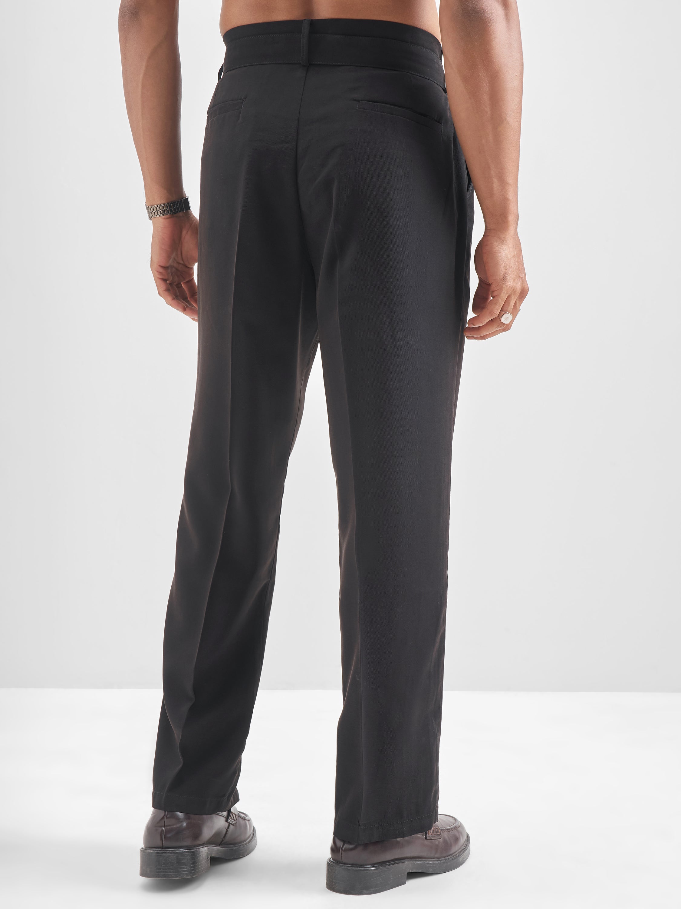 Highlander Men Black Solid Formal Trouser - Black - Image 3