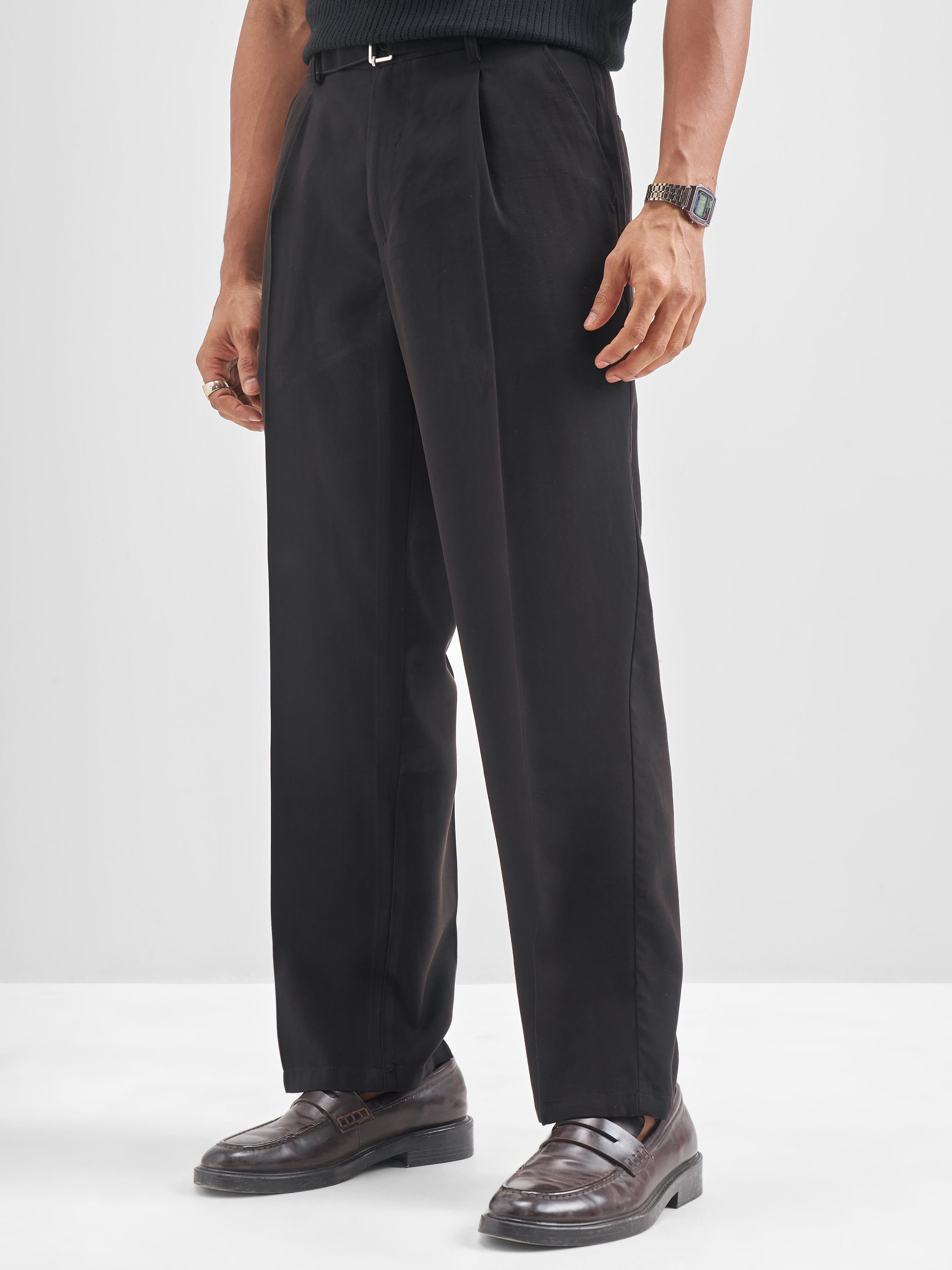 Highlander Men Black Solid Formal Trouser - Black - Image 4