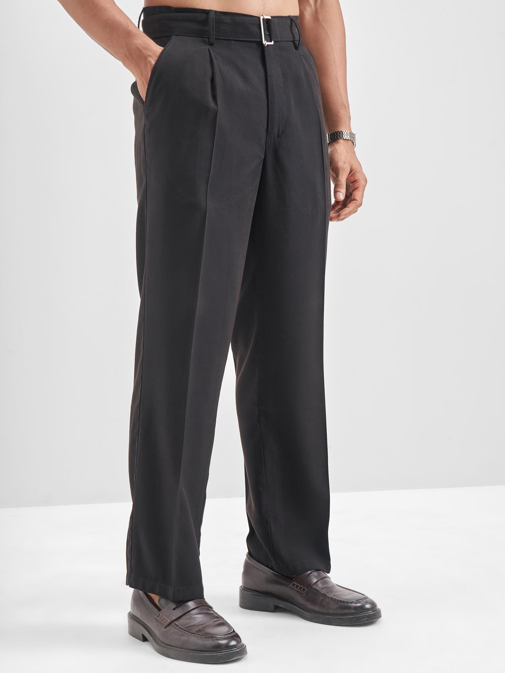 Highlander Men Black Solid Formal Trouser - Black - Image 6