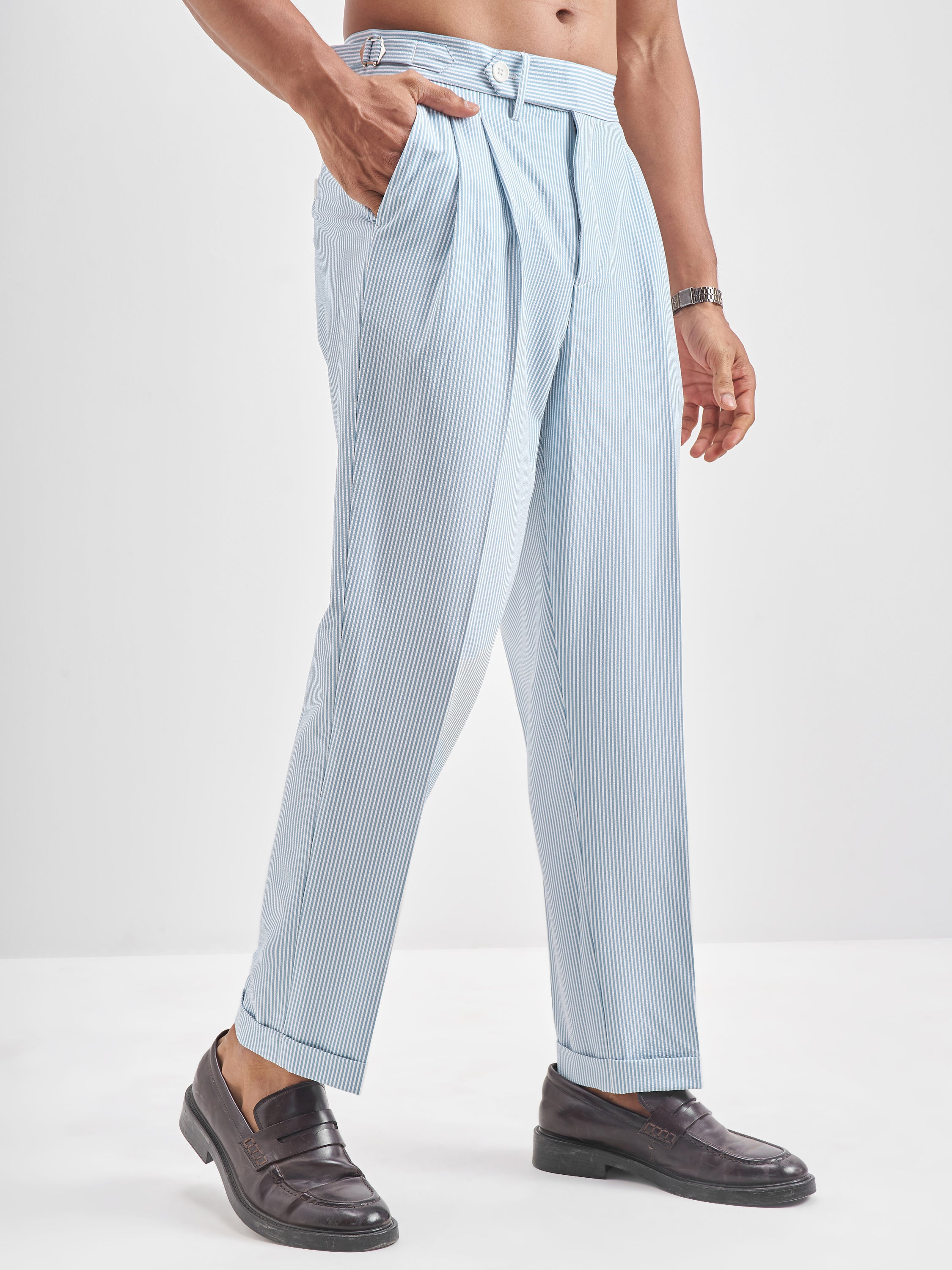 Highlander Men Blue Solid Formal Trouser - Blue - Image 6