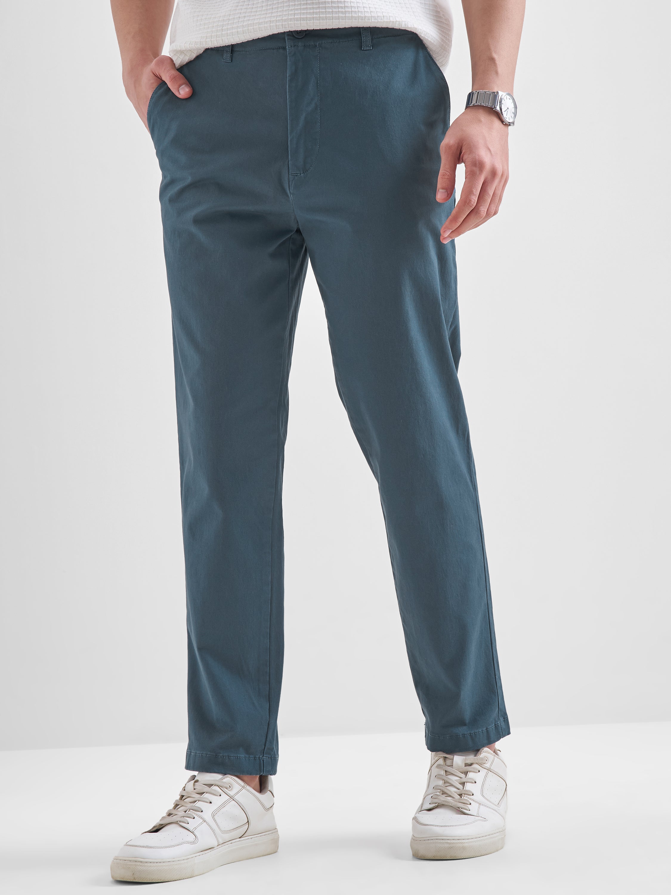 Highlander Men Blue Relaxed Fit Solid Regular Trouser - Blue - Image 1