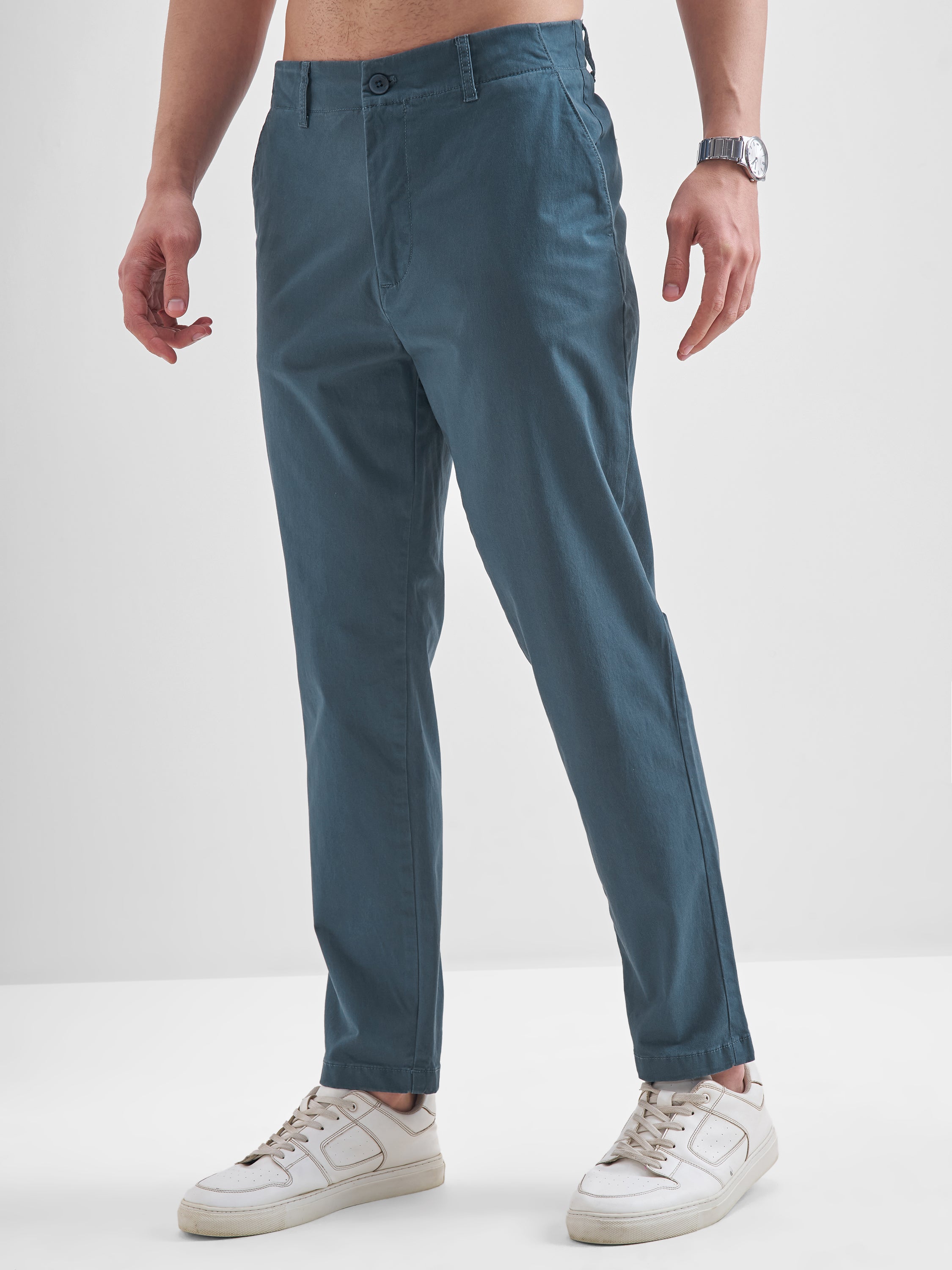 Highlander Men Blue Relaxed Fit Solid Regular Trouser - Blue - Image 4