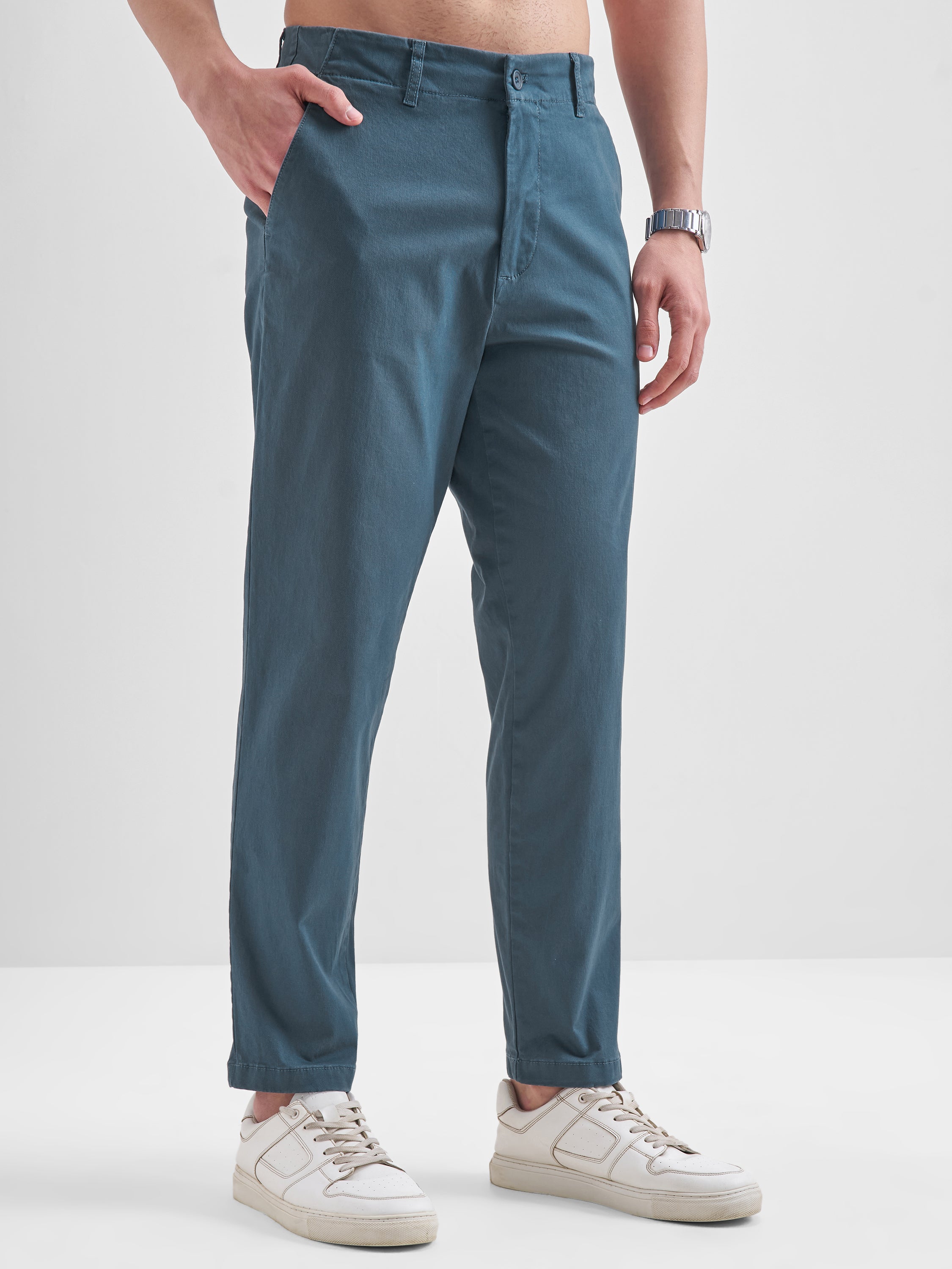 Highlander Men Blue Relaxed Fit Solid Regular Trouser - Blue - Image 6