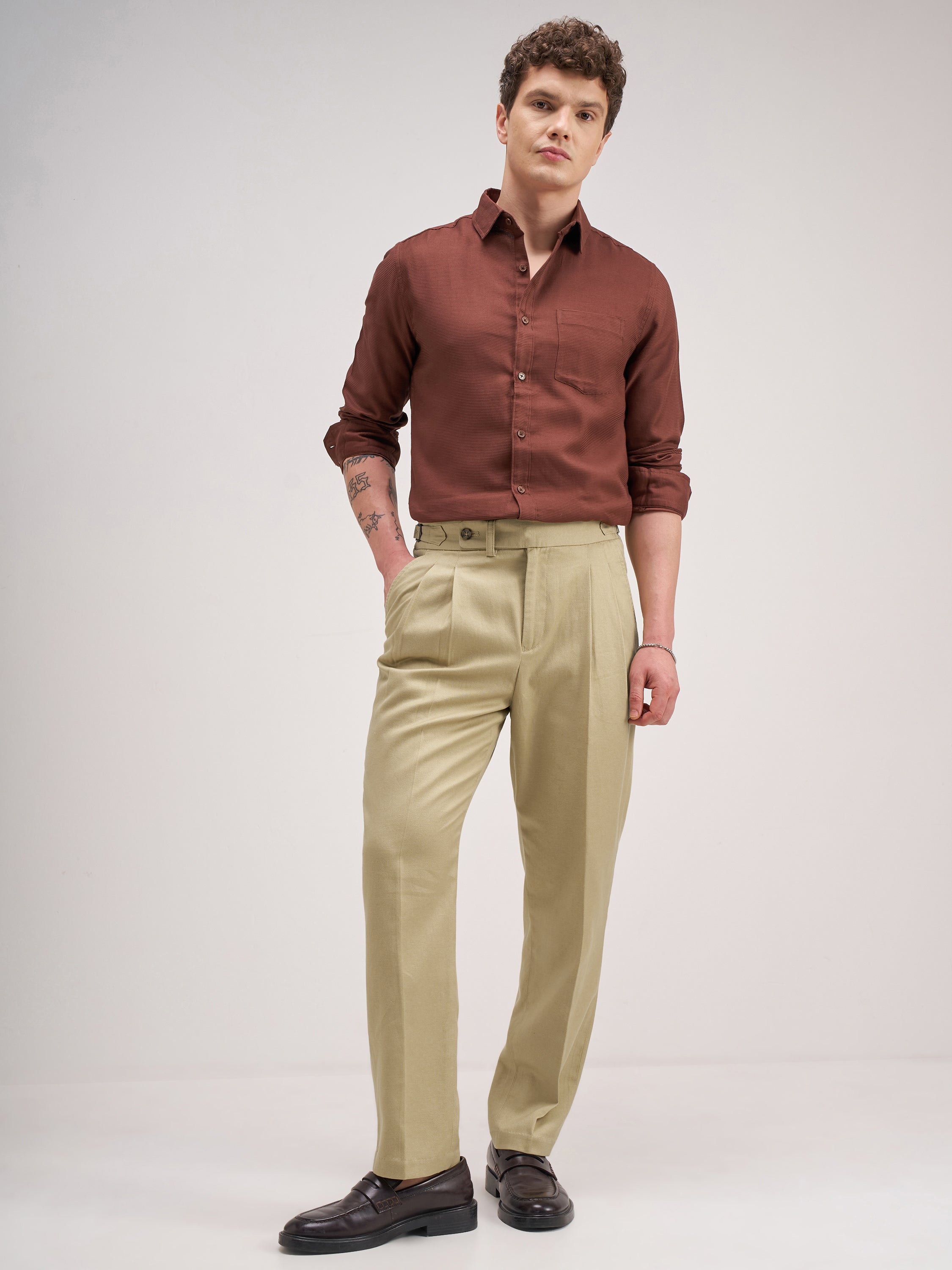 Highlander Men Taupe Tapered Fit Solid Regular Trouser - Taupe - Image 2