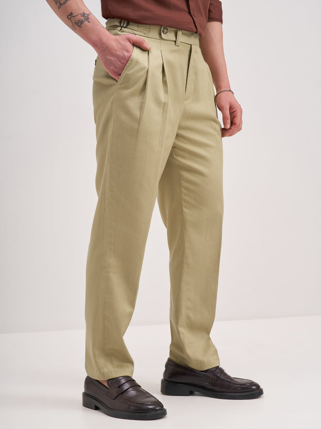 Highlander Men Taupe Tapered Fit Solid Regular Trouser - Taupe - Image 6