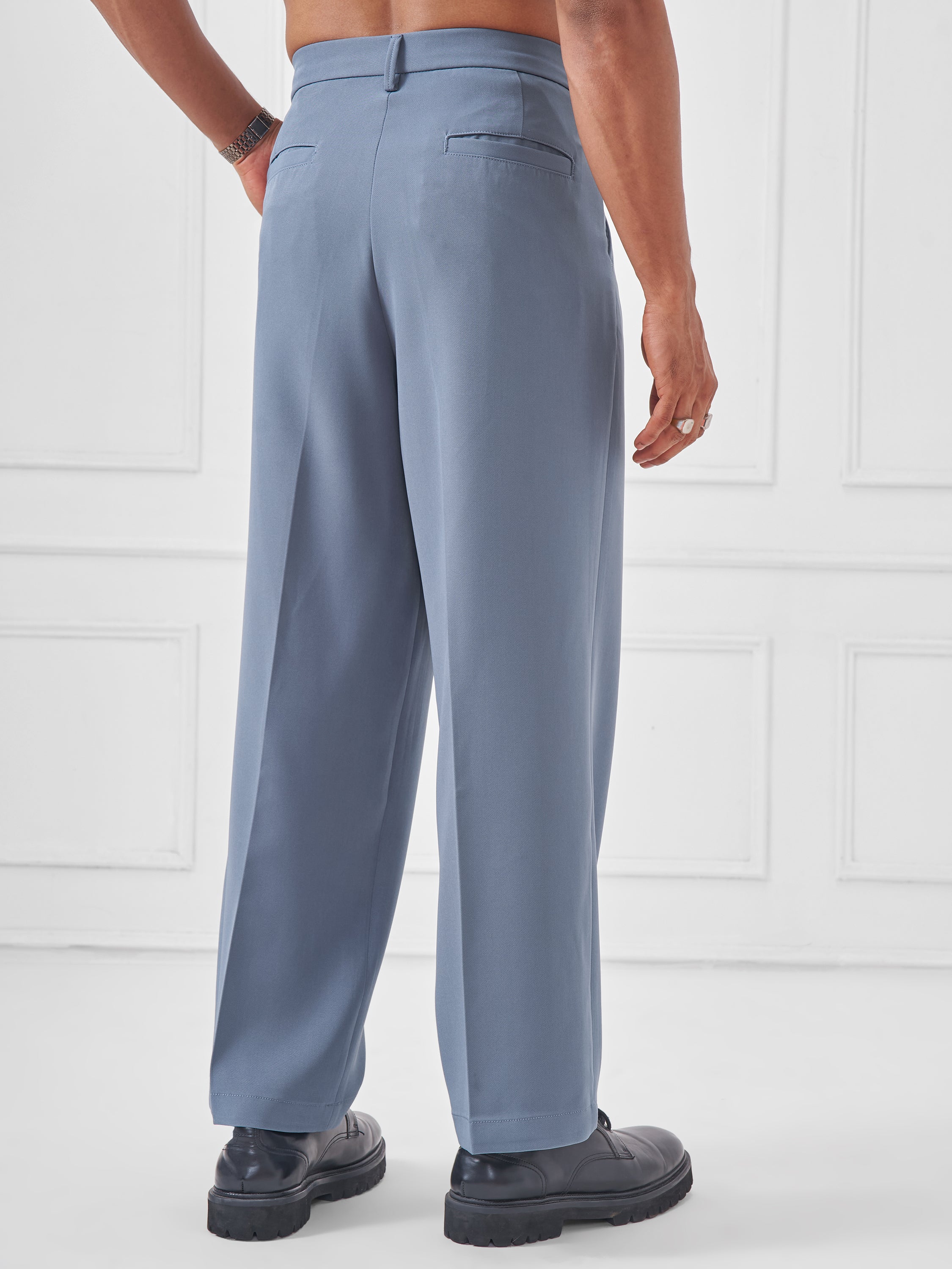 Highlander Men Blue Wide Leg Solid Regular Trouser - Blue - Image 3