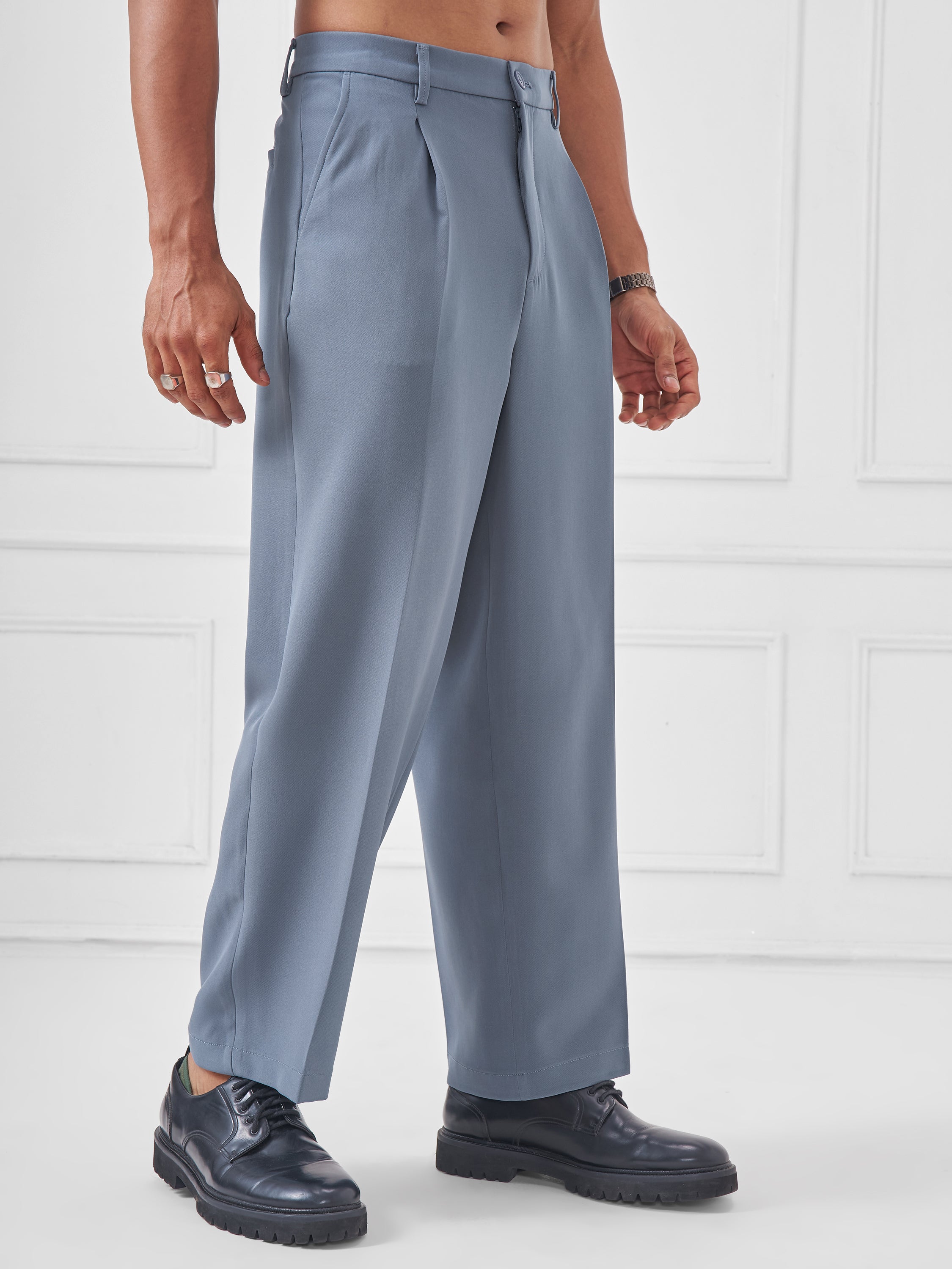 Highlander Men Blue Wide Leg Solid Regular Trouser - Blue - Image 6