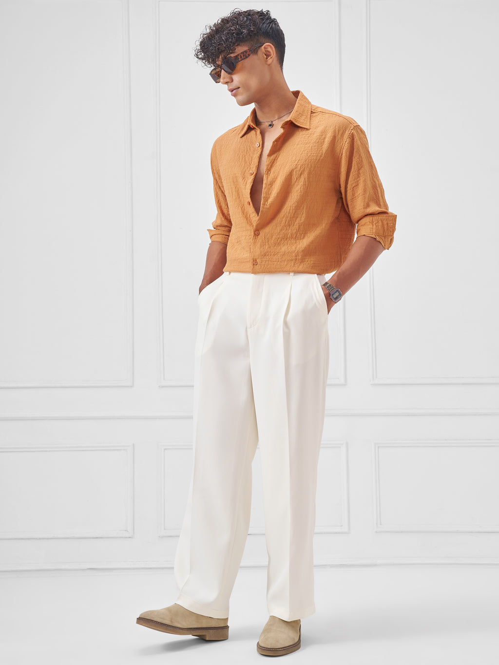 Highlander Men White Wide Leg Solid Regular Trouser - White - Image 2