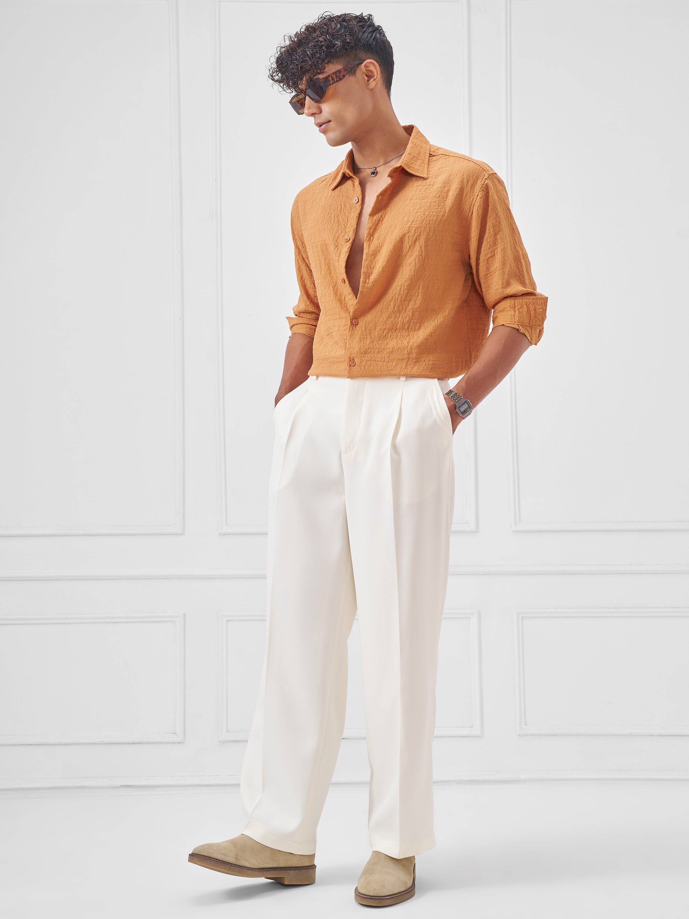 Highlander Men White Wide Leg Solid Regular Trouser - White - Image 2