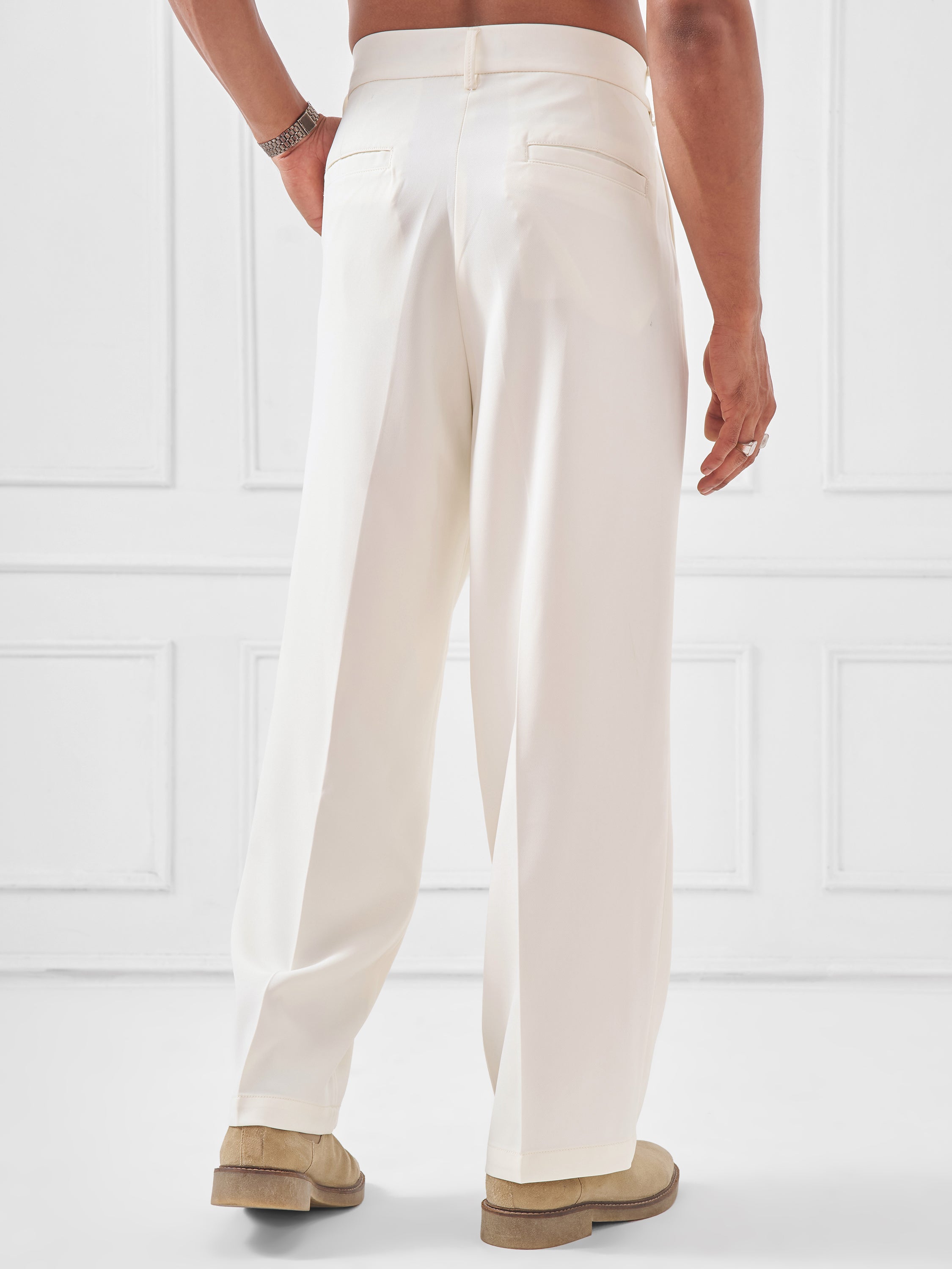 Highlander Men White Wide Leg Solid Regular Trouser - White - Image 3