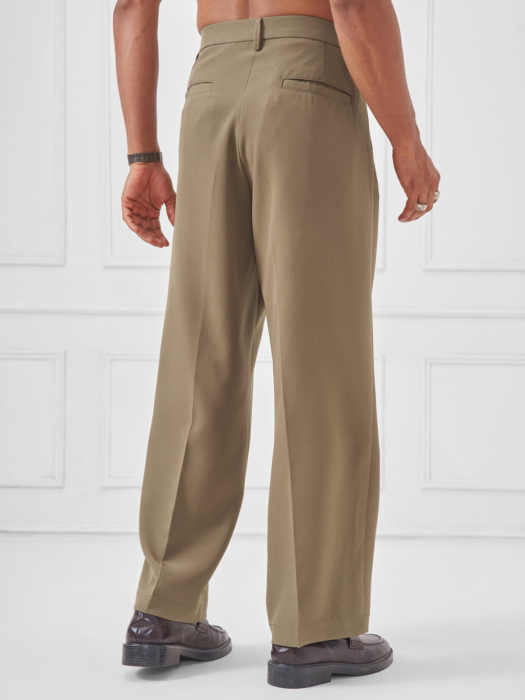 Highlander Men Taupe Wide Leg Solid Regular Trouser - Taupe - Image 3