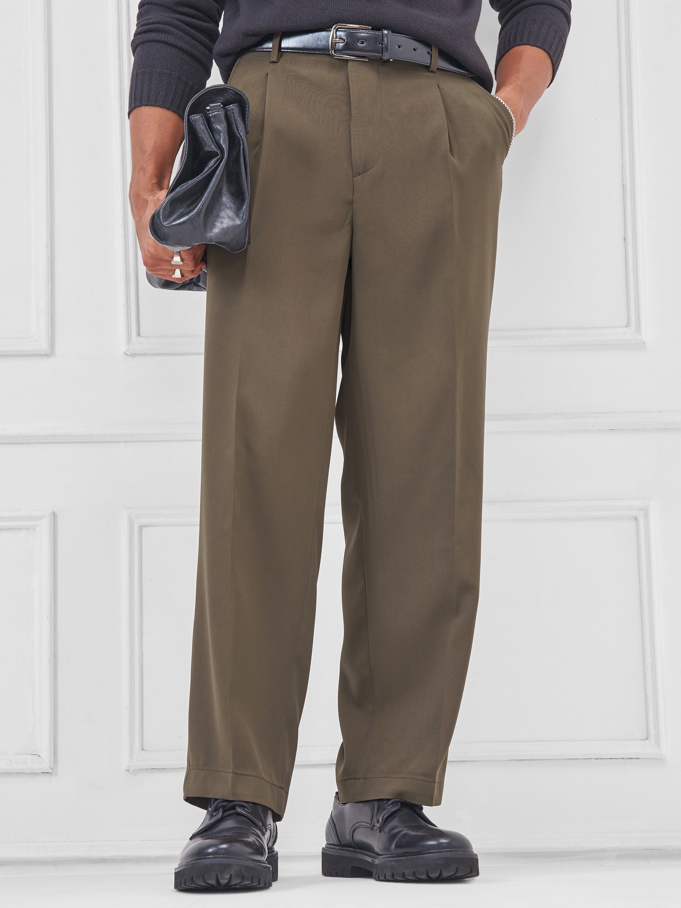Highlander Men Brown Wide Leg Solid Regular Trouser - Brown - Image 1