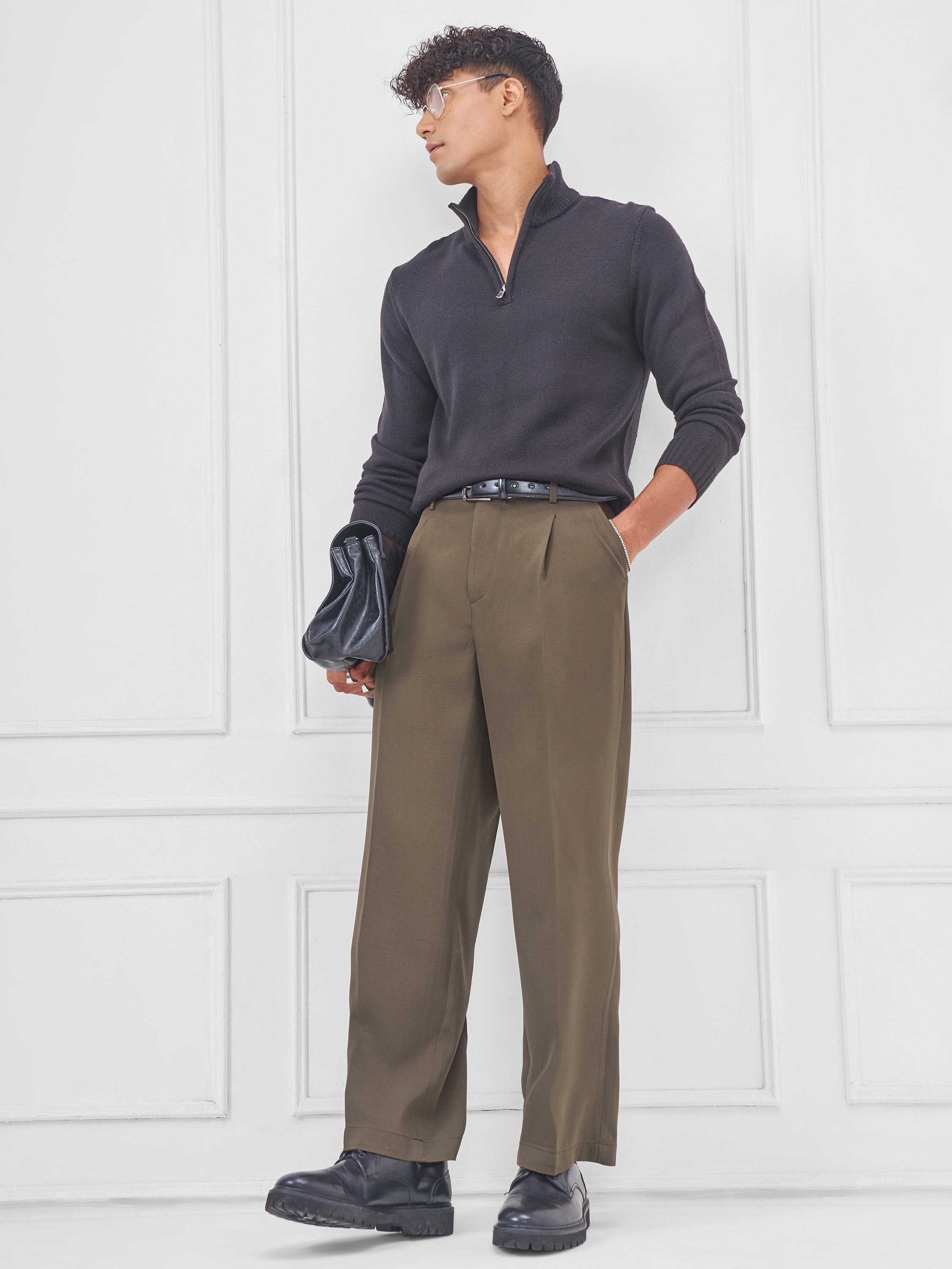 Highlander Men Brown Wide Leg Solid Regular Trouser - Brown - Image 2