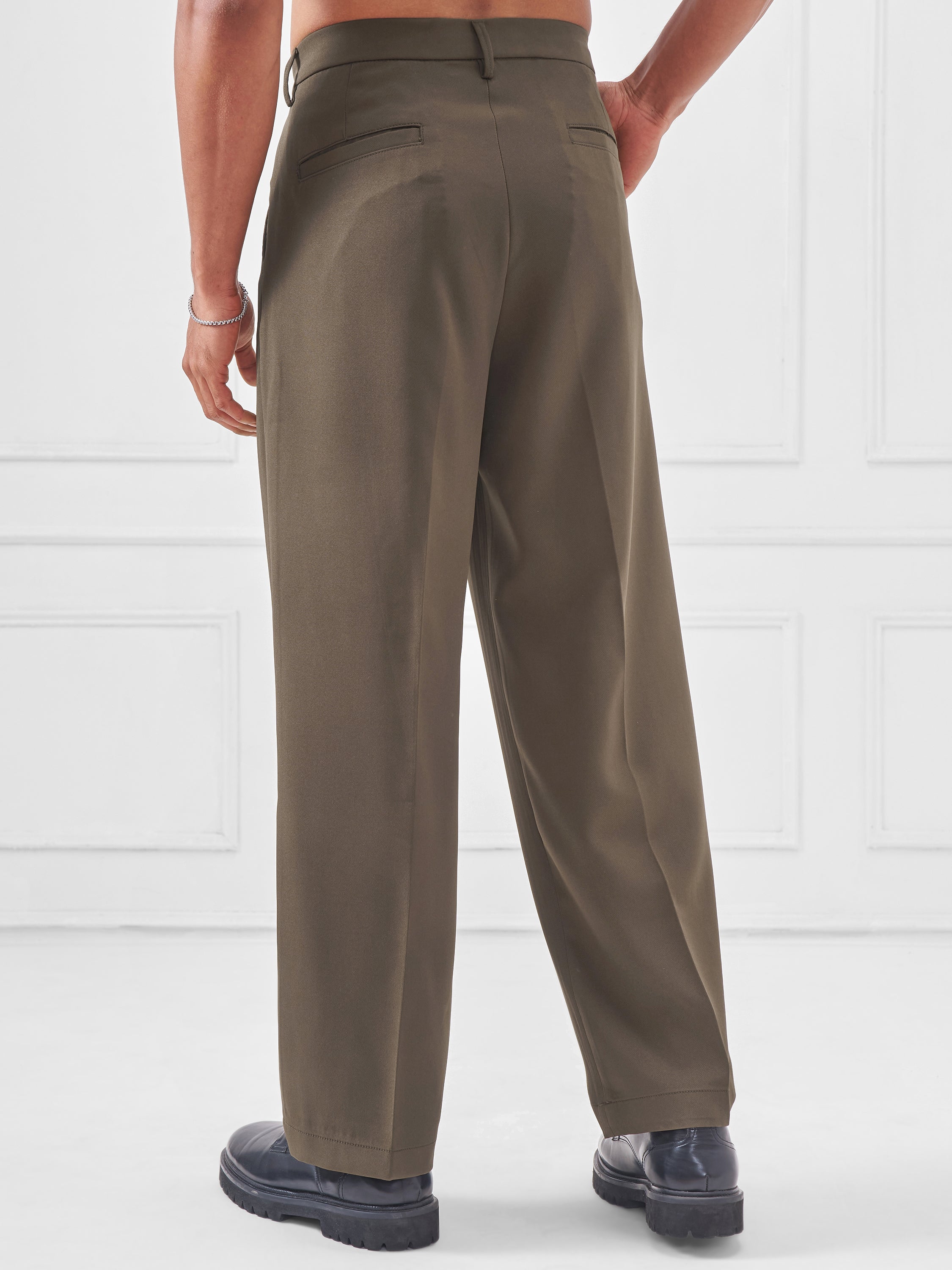 Highlander Men Brown Wide Leg Solid Regular Trouser - Brown - Image 3