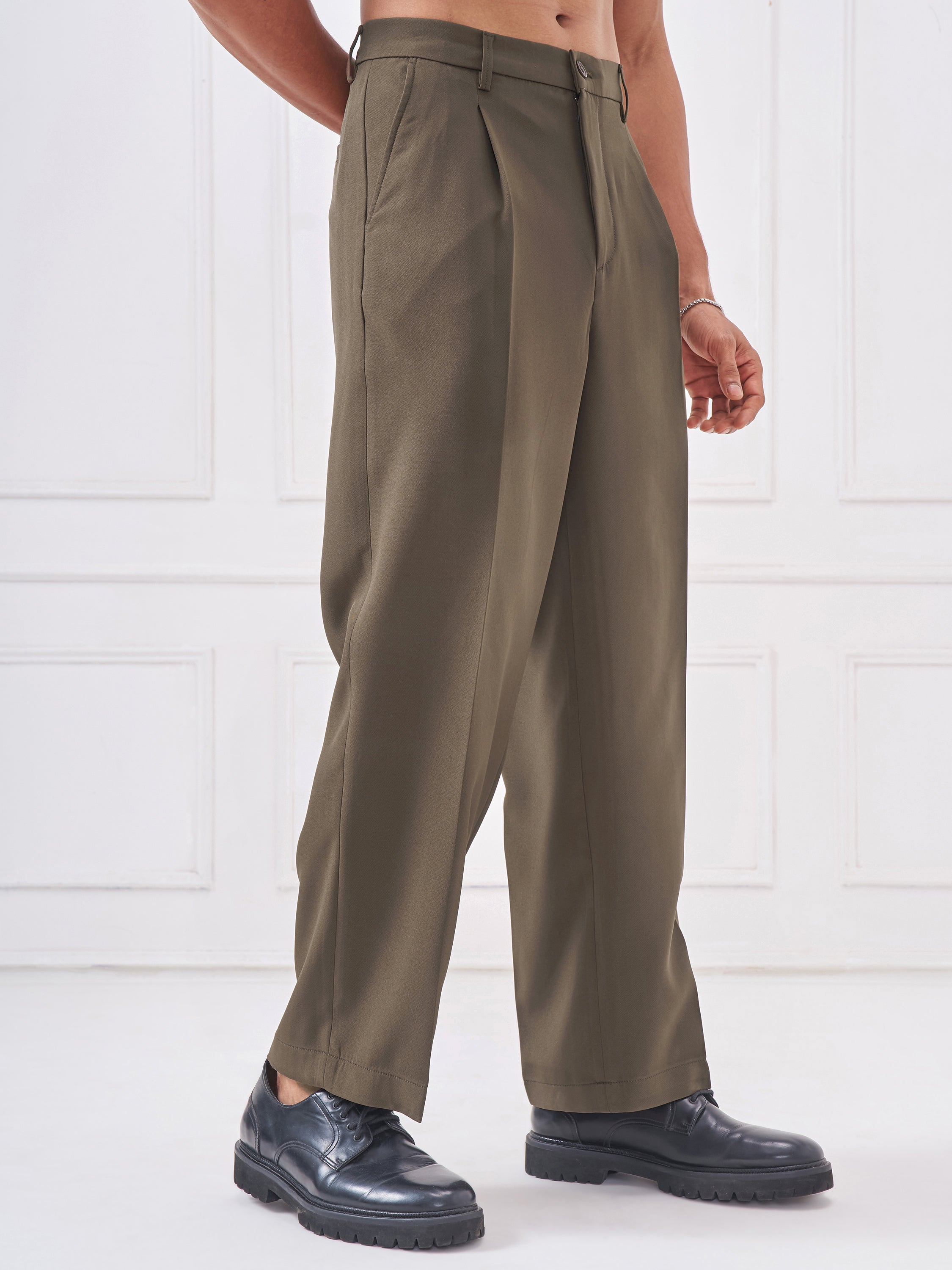 Highlander Men Brown Wide Leg Solid Regular Trouser - Brown - Image 6