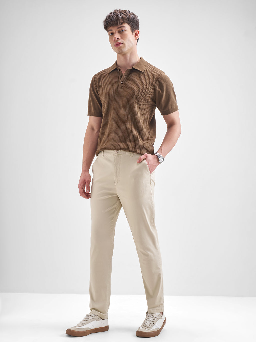 Highlander Men Off White Slim Fit Solid Regular Trouser - Off White - Image 2