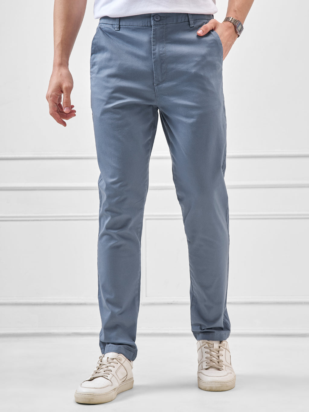 Highlander Men Blue Slim Fit Solid Regular Trouser - Blue - Image 1