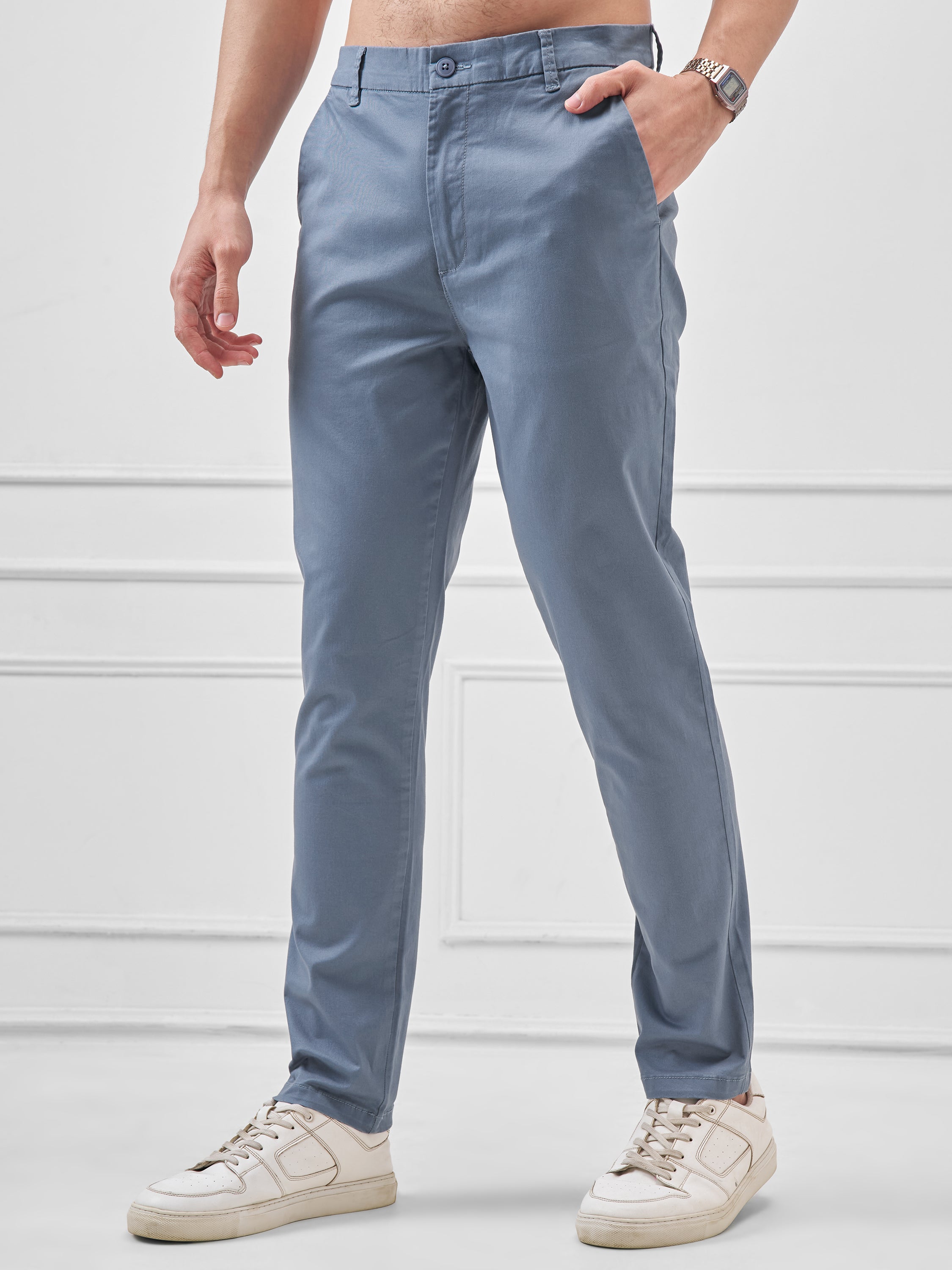 Highlander Men Blue Slim Fit Solid Regular Trouser - Blue - Image 4