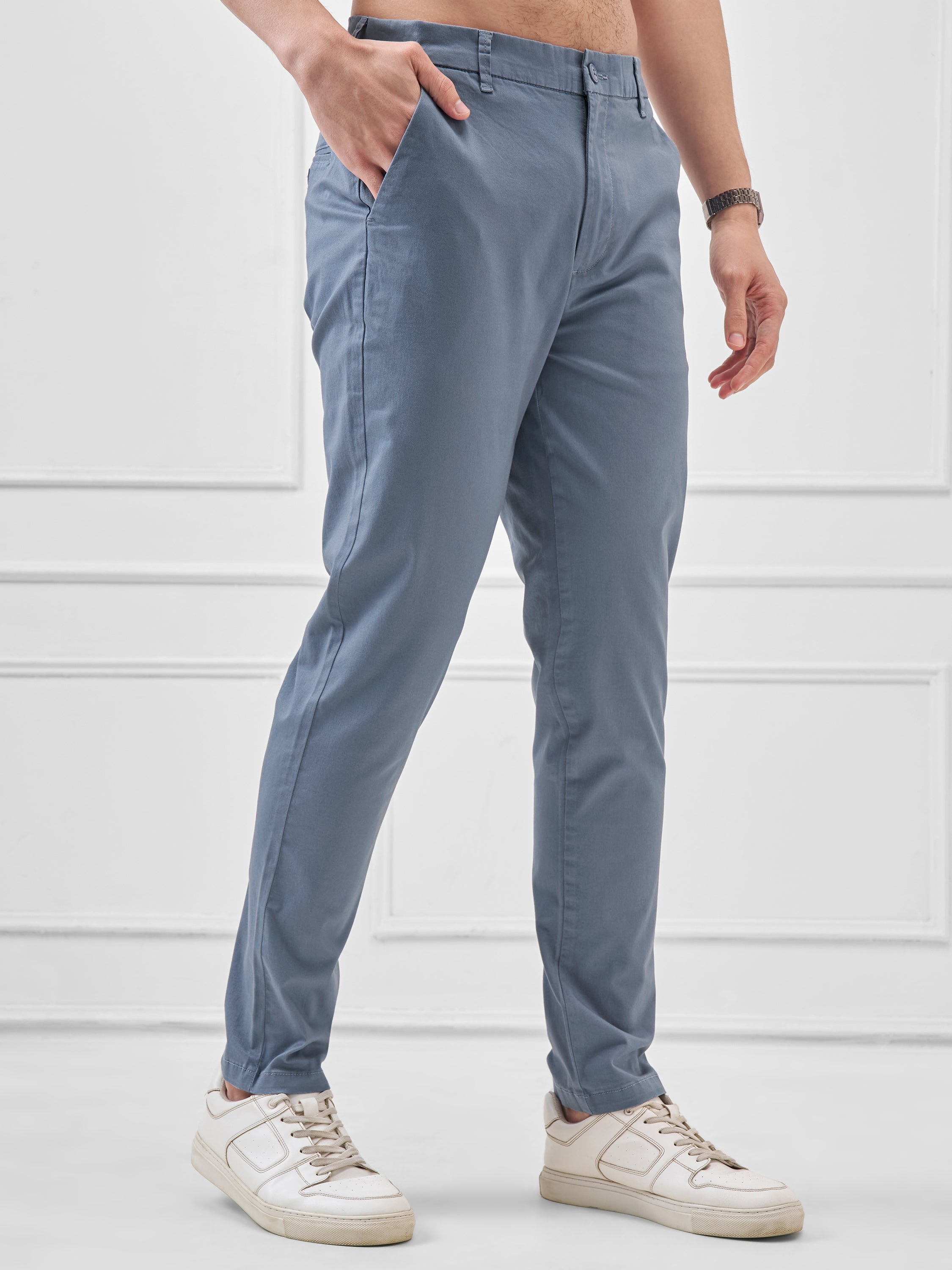 Highlander Men Blue Slim Fit Solid Regular Trouser - Blue - Image 6