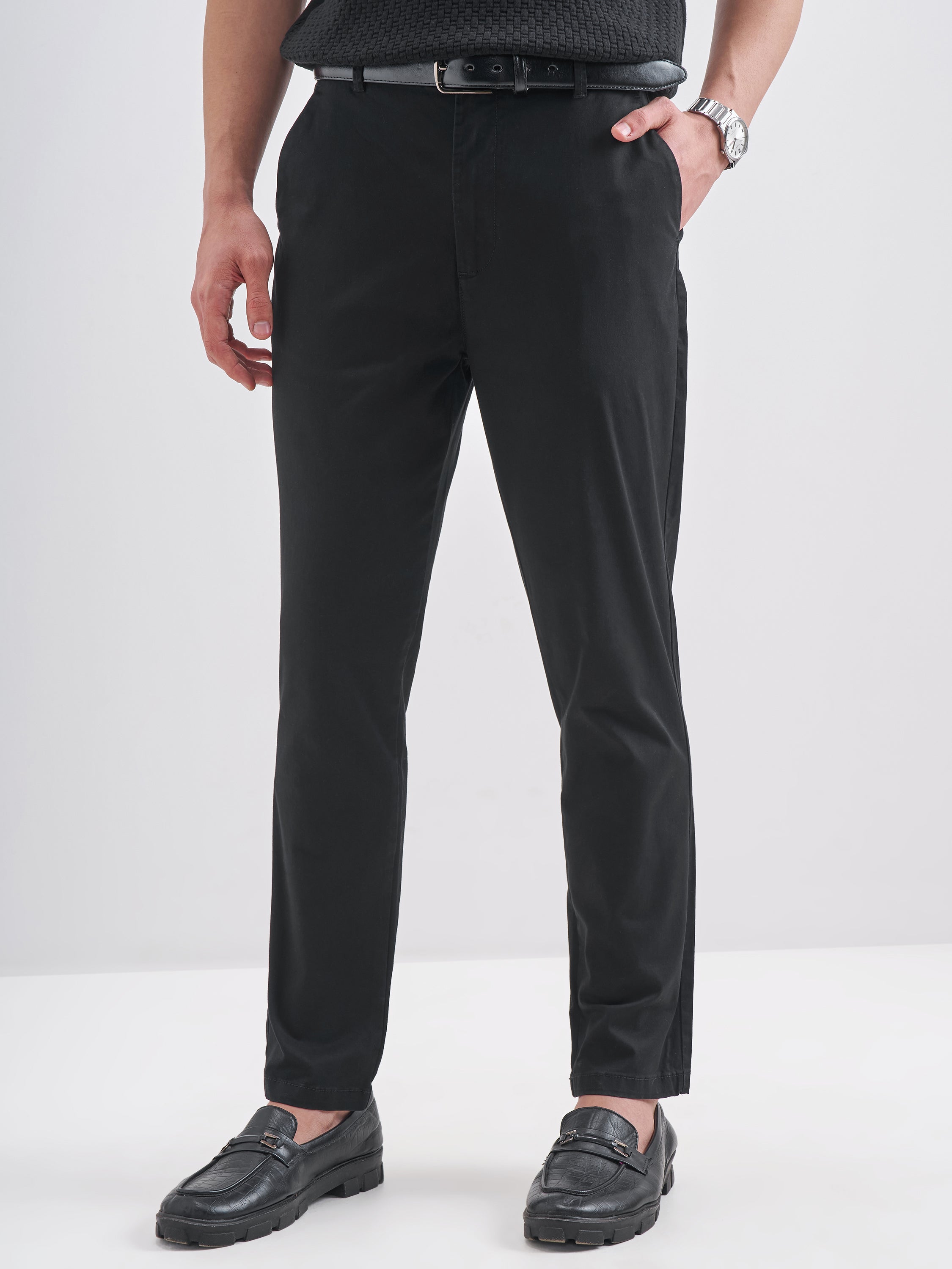 Highlander Men Black Slim Fit Solid Regular Trouser - Black - Image 1