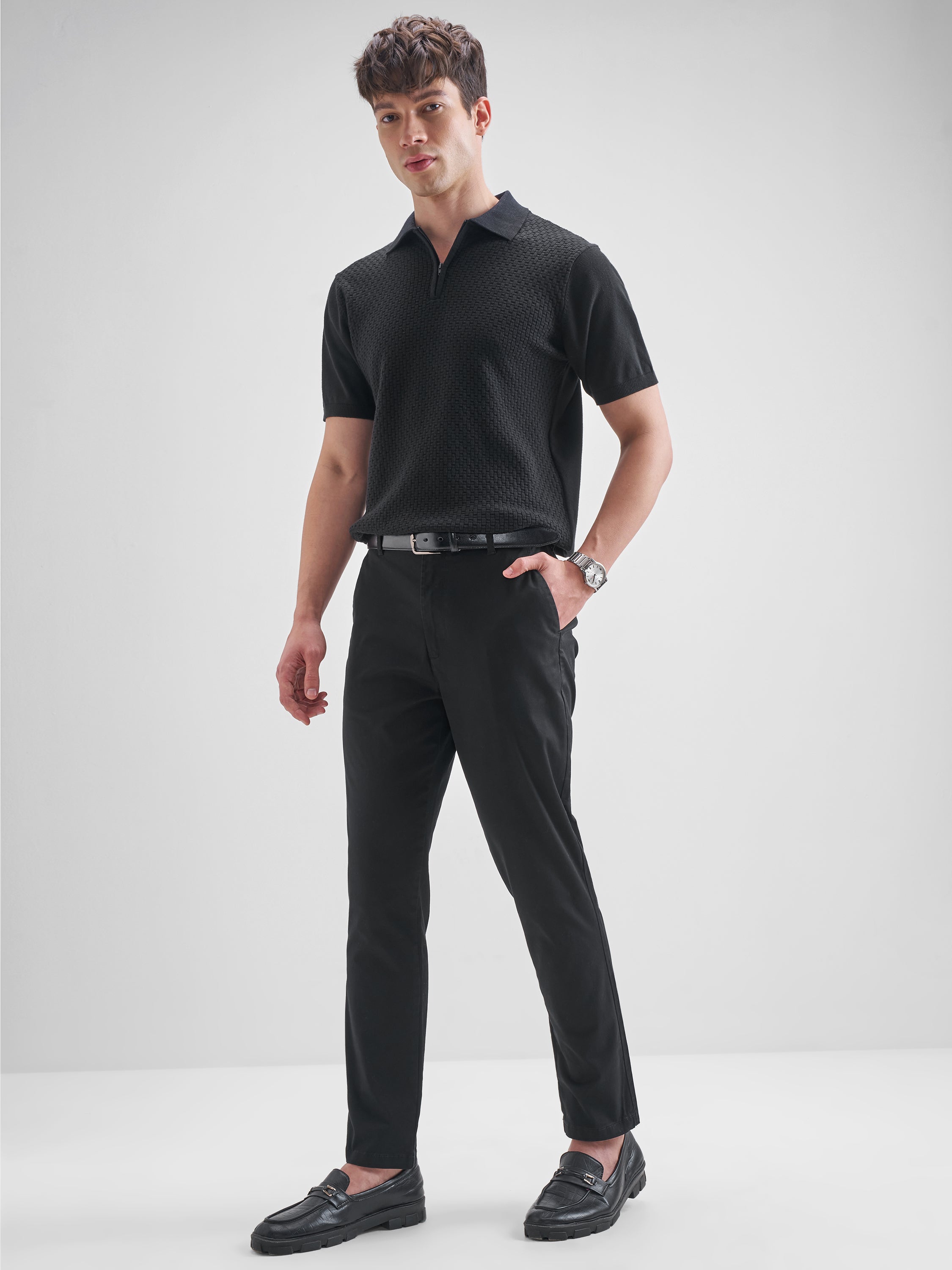 Highlander Men Black Slim Fit Solid Regular Trouser - Black - Image 2