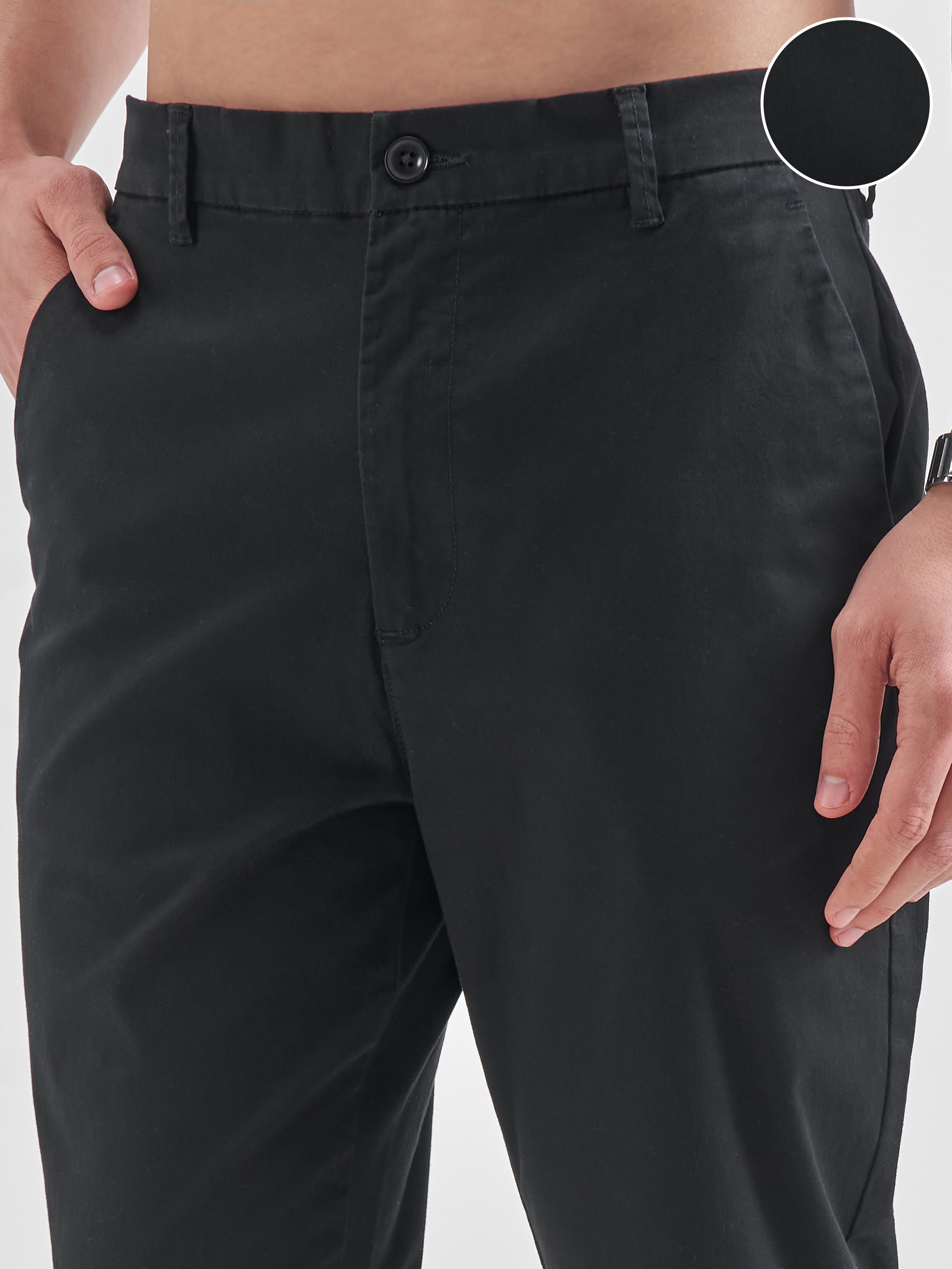 Highlander Men Black Slim Fit Solid Regular Trouser - Black - Image 5