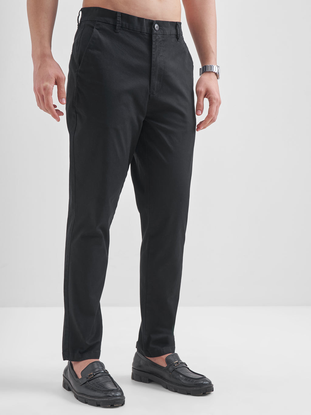 Highlander Men Black Slim Fit Solid Regular Trouser - Black - Image 6