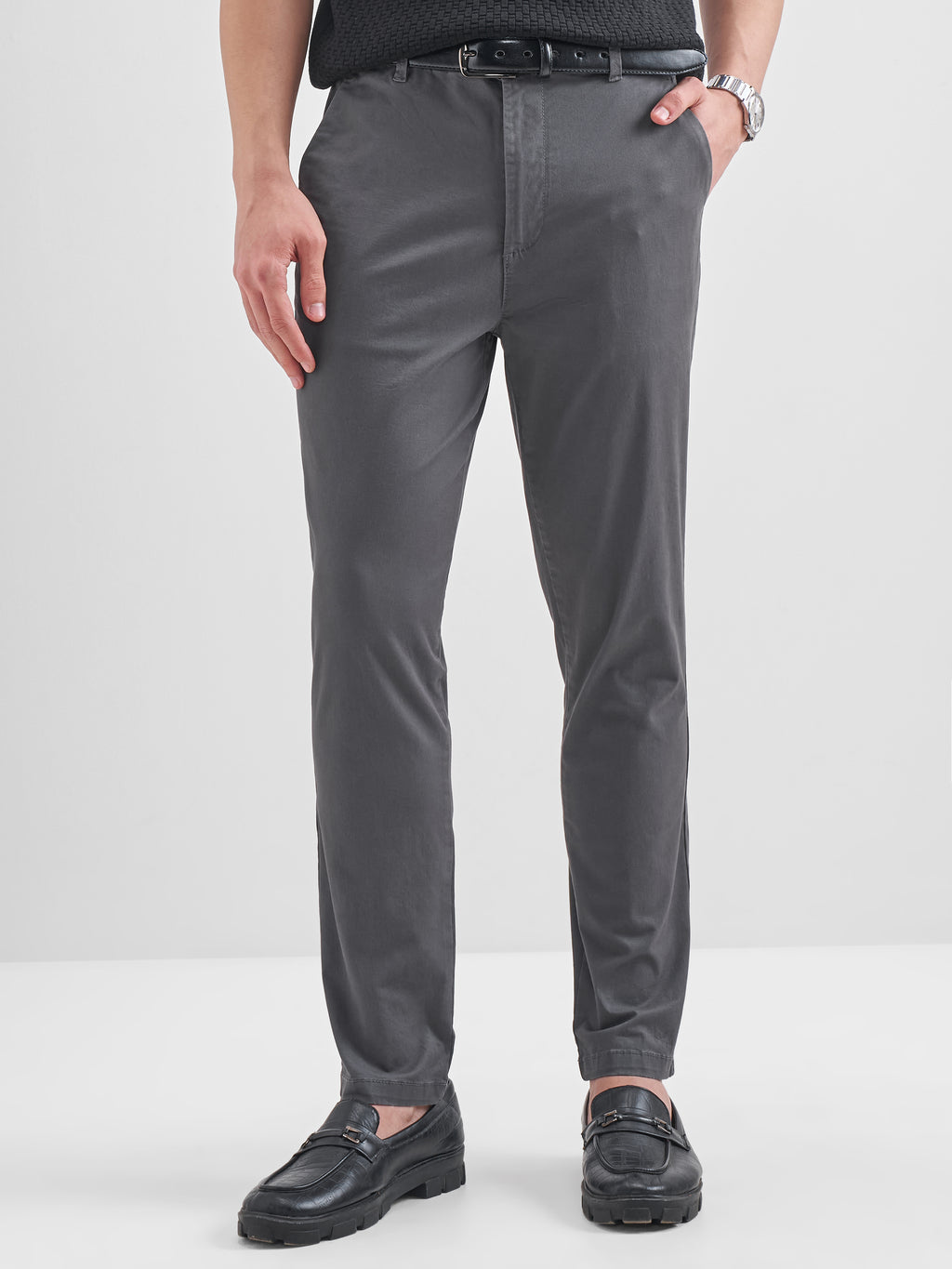 Highlander Men Grey Slim Fit Solid Regular Trouser - Grey - Image 1