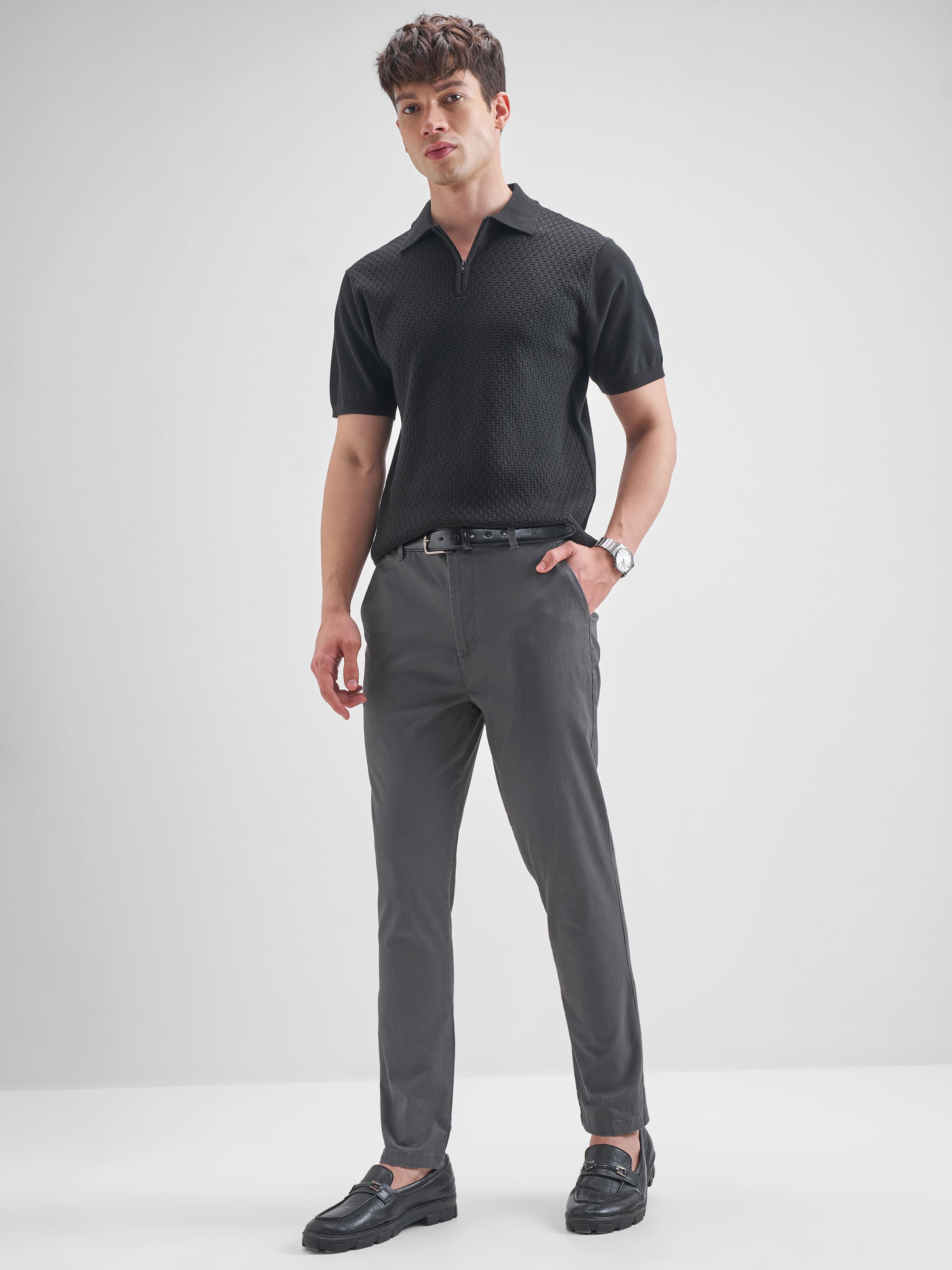 Highlander Men Grey Slim Fit Solid Regular Trouser - Grey - Image 2