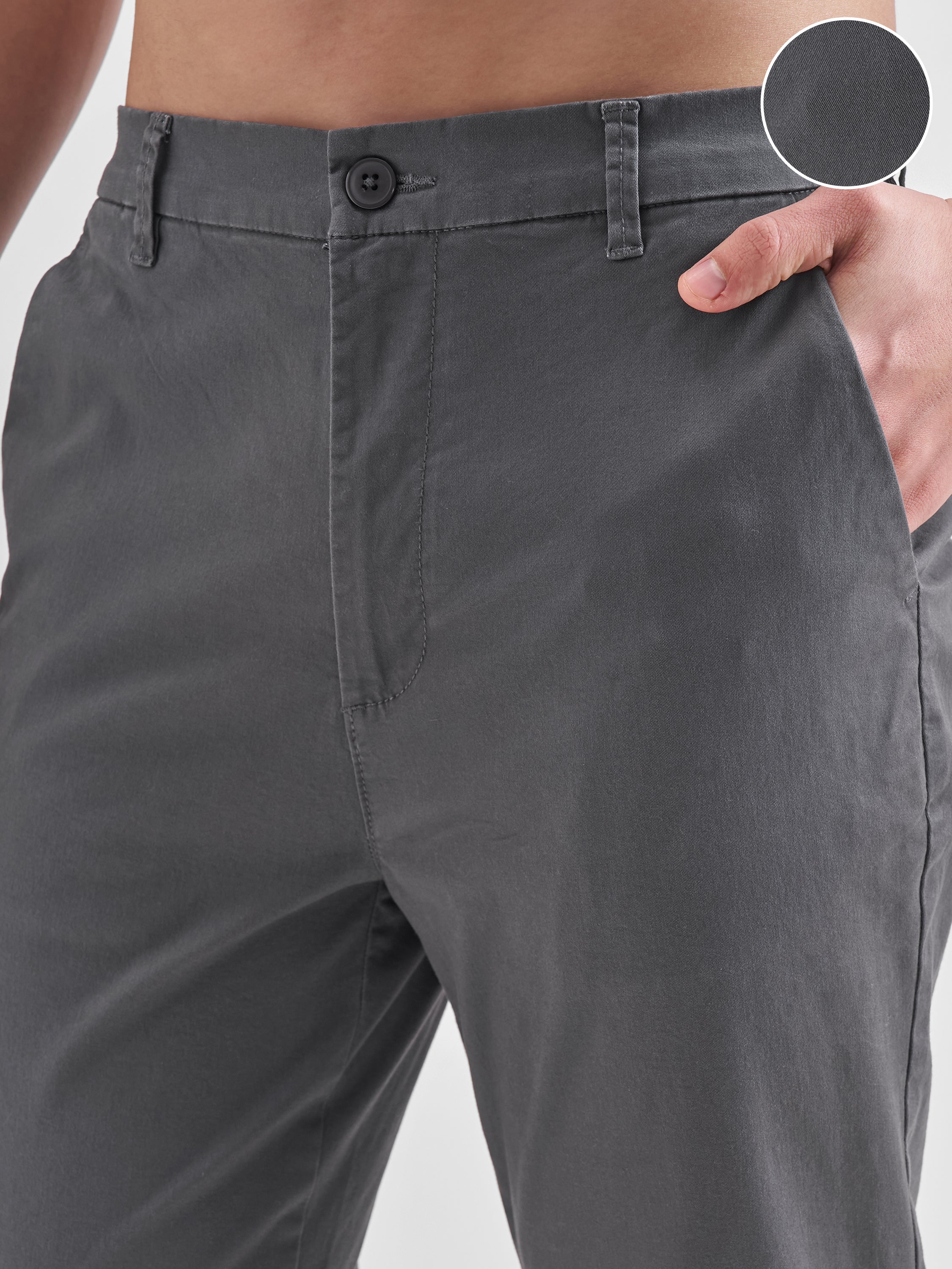 Highlander Men Grey Slim Fit Solid Regular Trouser - Grey - Image 5