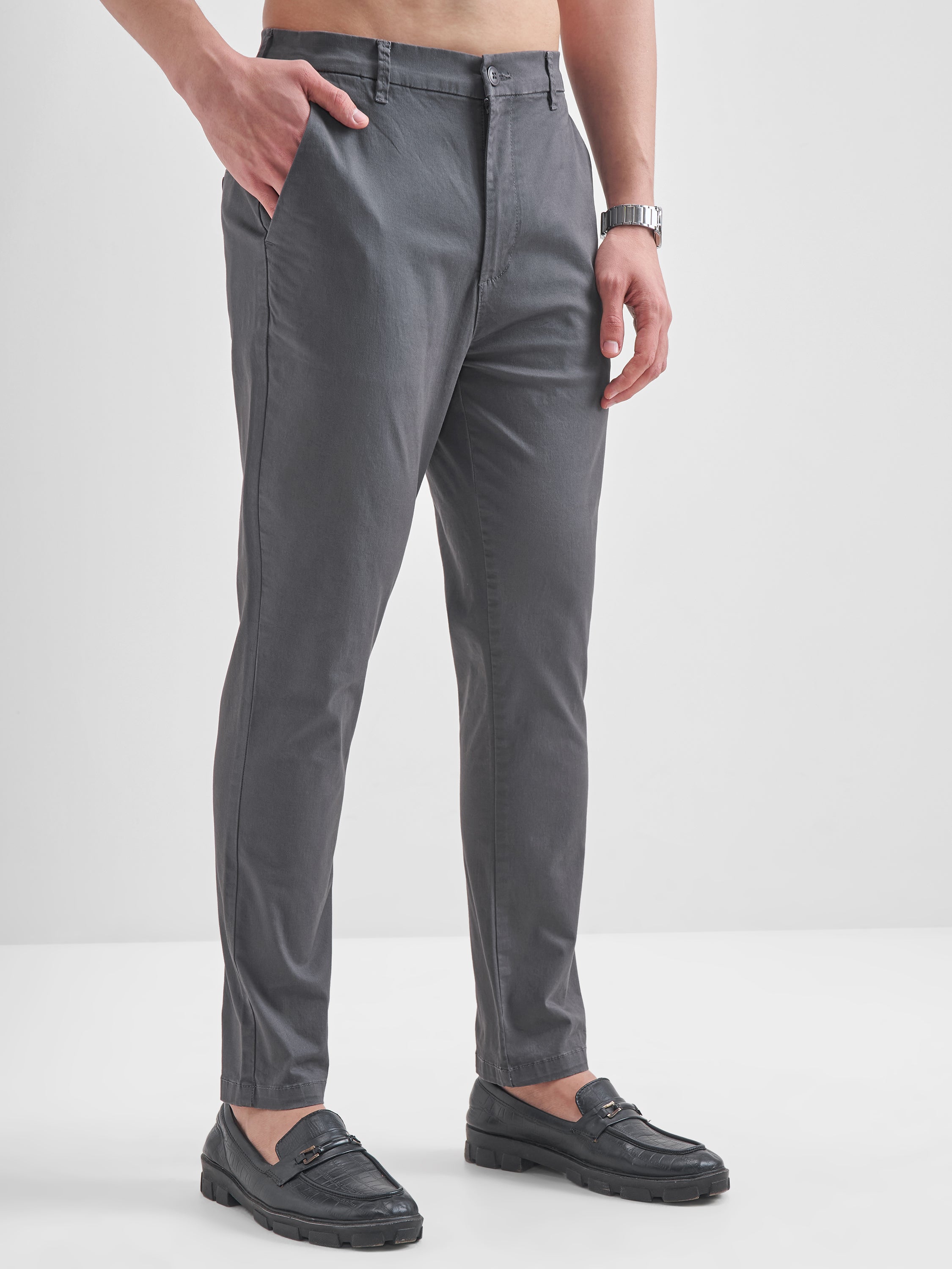 Highlander Men Grey Slim Fit Solid Regular Trouser - Grey - Image 6