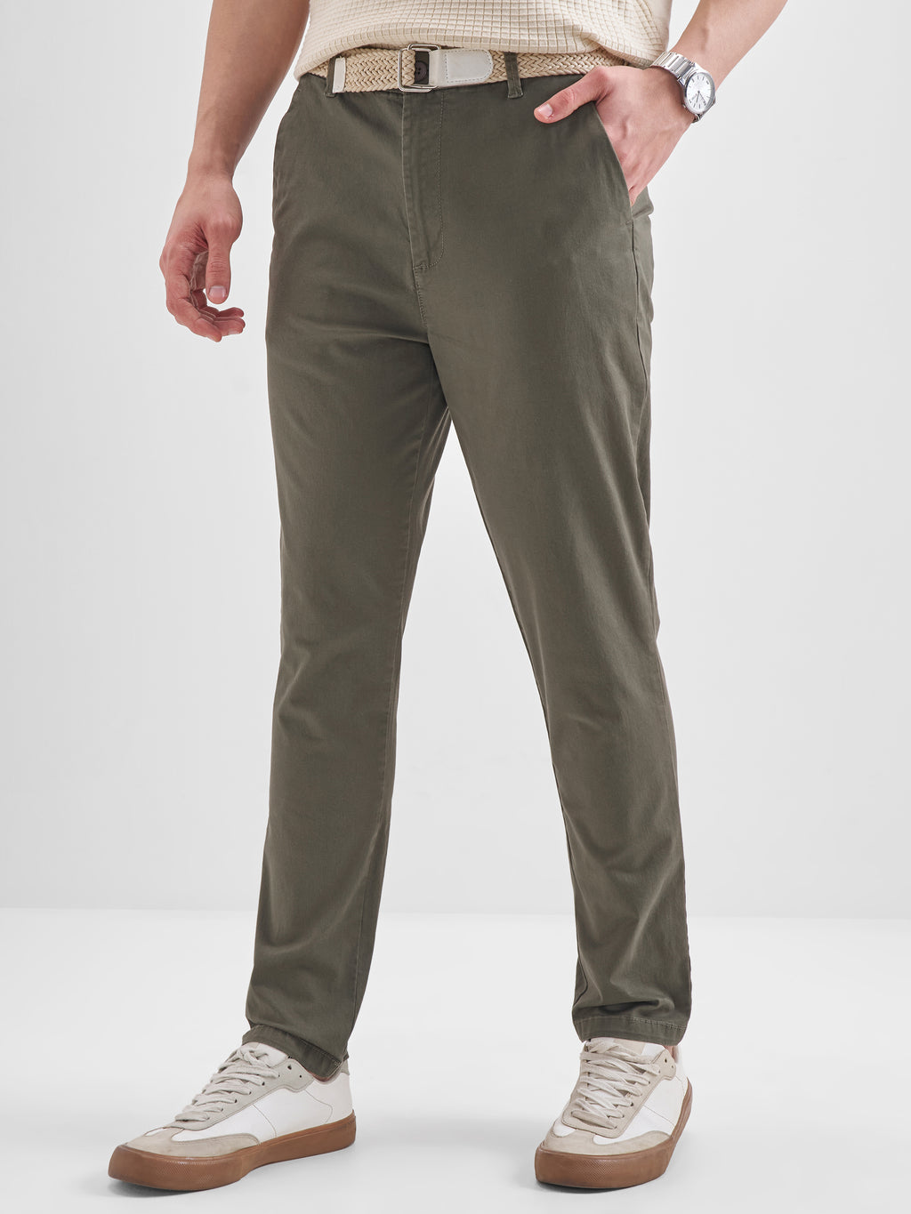 Highlander Men Grey Slim Fit Solid Regular Trouser - Grey - Image 1