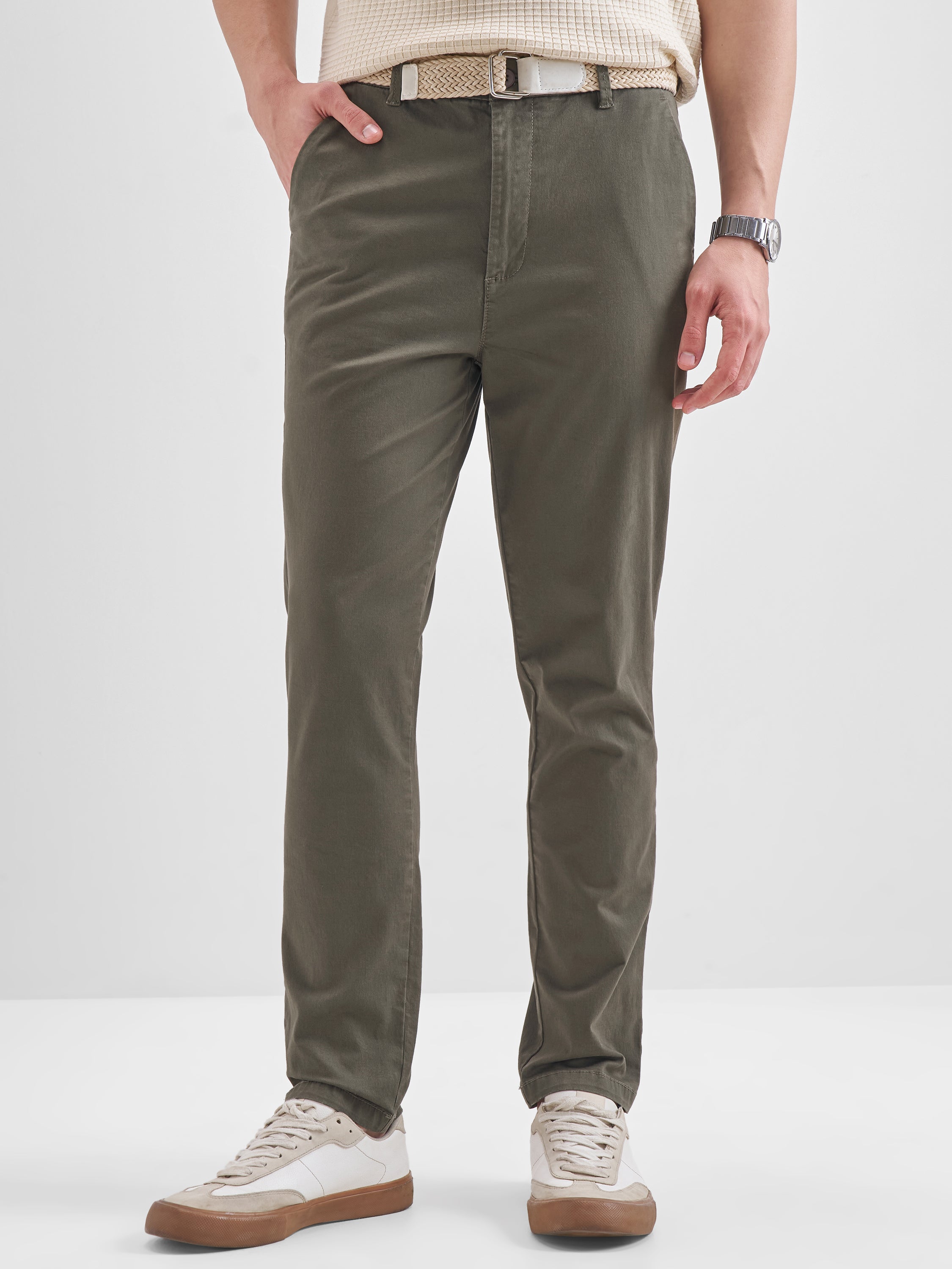 Highlander Men Grey Slim Fit Solid Regular Trouser - Grey - Image 4