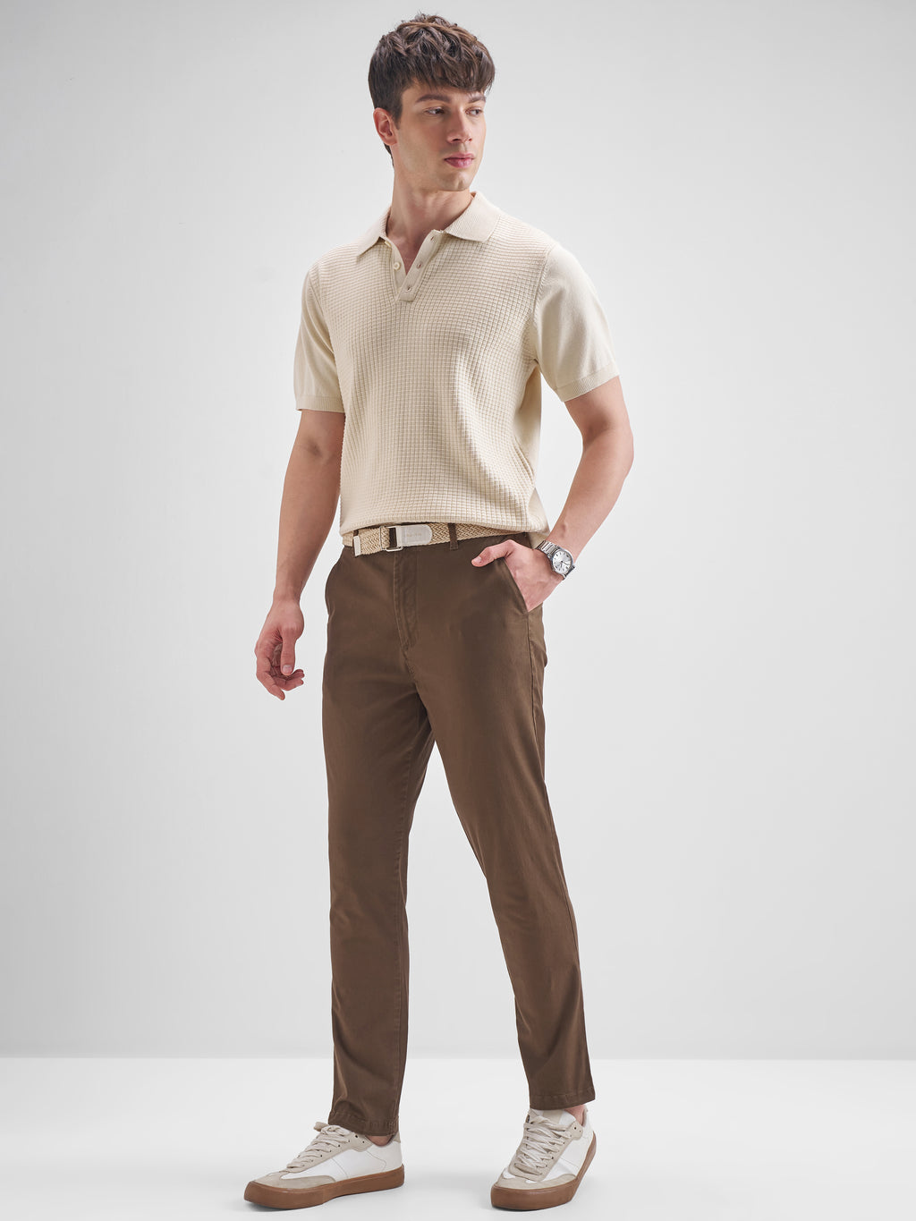 Highlander Men Brown Slim Fit Solid Regular Trouser - Brown - Image 2