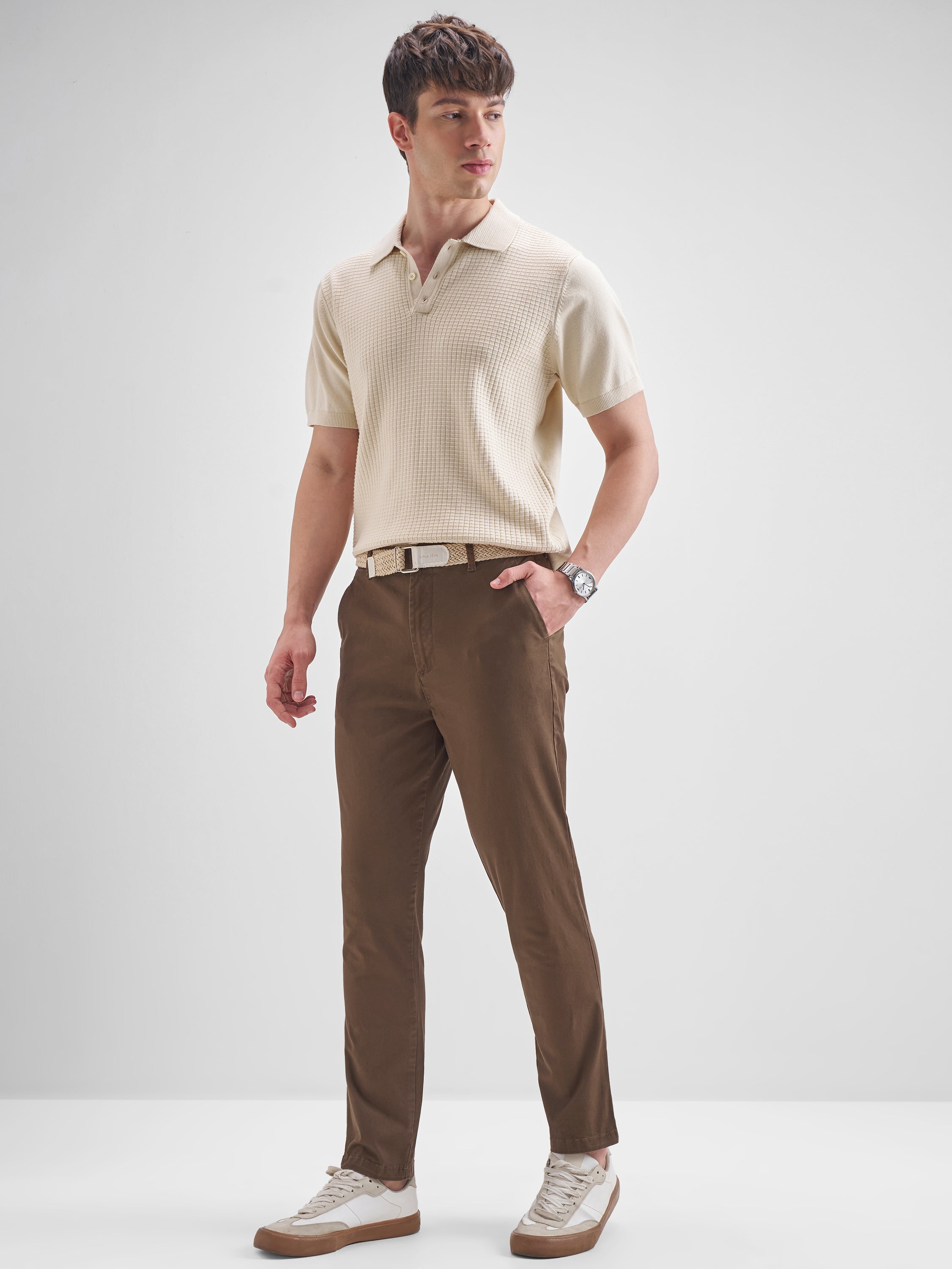 Highlander Men Brown Slim Fit Solid Regular Trouser - Brown - Image 2