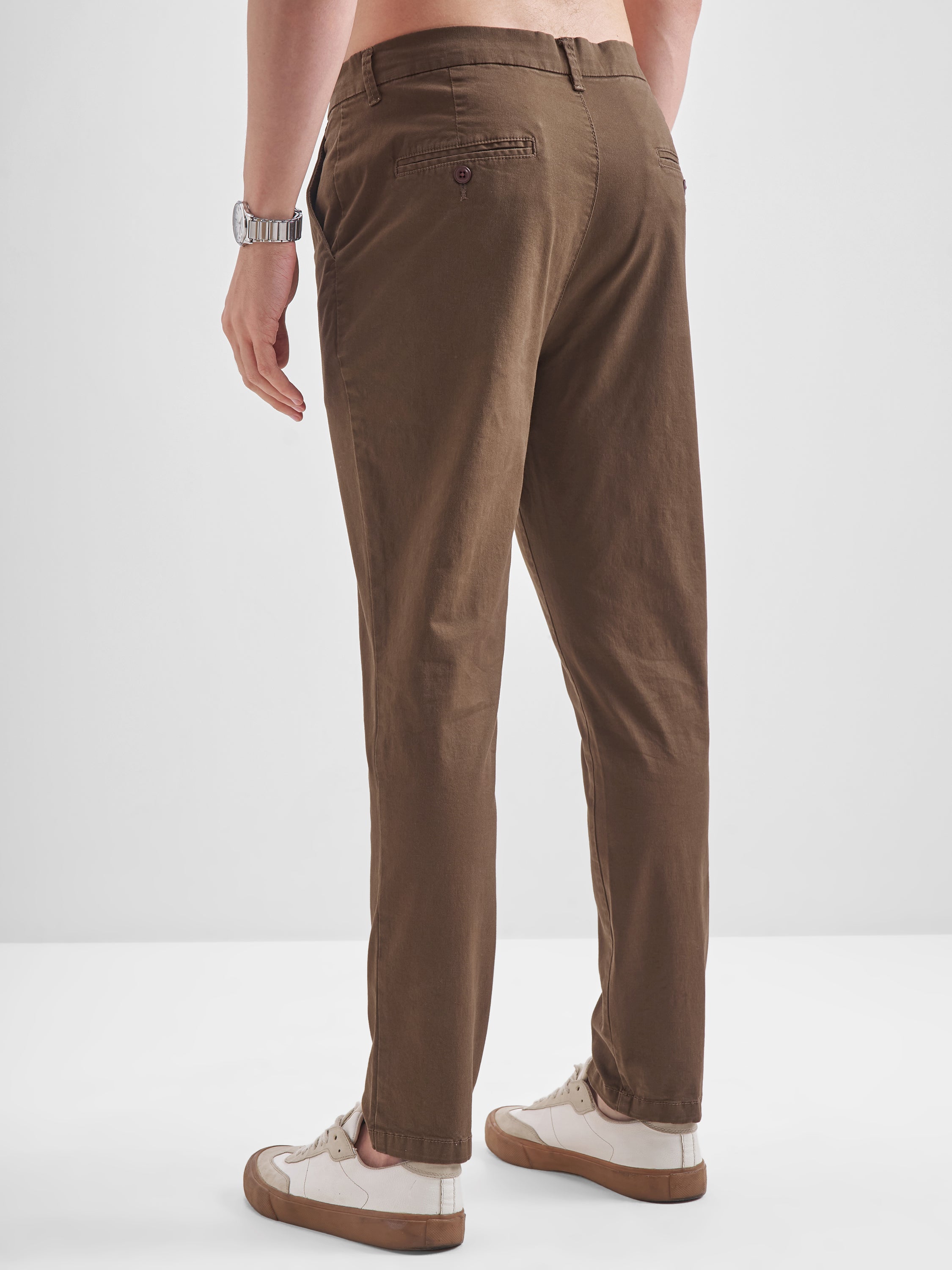 Highlander Men Brown Slim Fit Solid Regular Trouser - Brown - Image 3