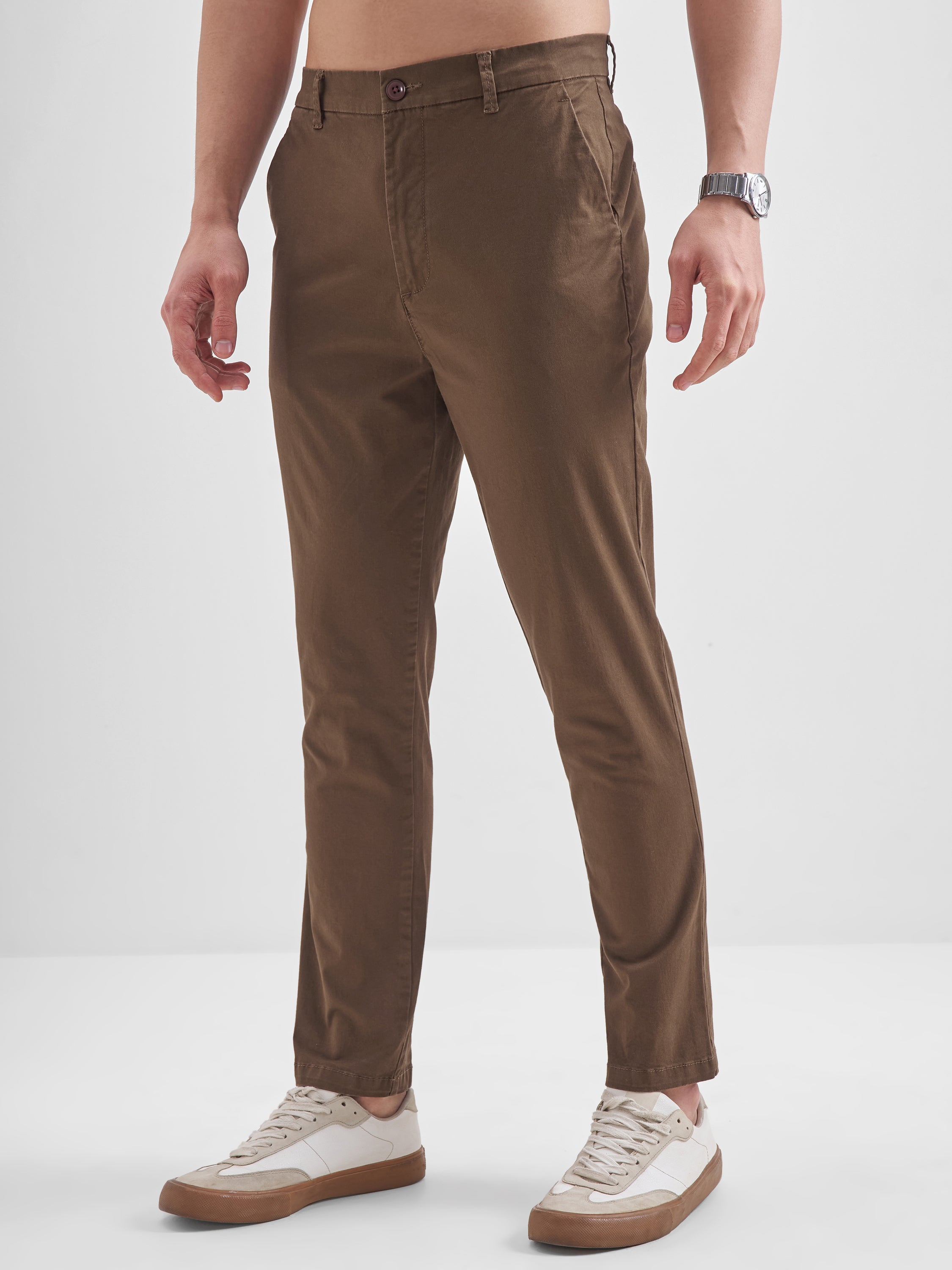 Highlander Men Brown Slim Fit Solid Regular Trouser - Brown - Image 4