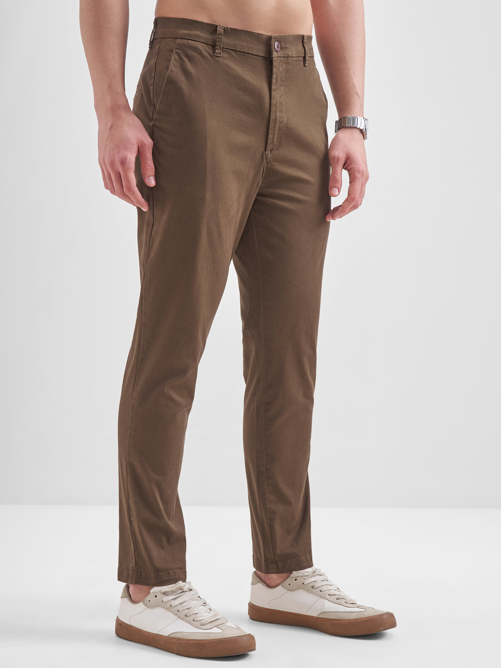Highlander Men Brown Slim Fit Solid Regular Trouser - Brown - Image 6