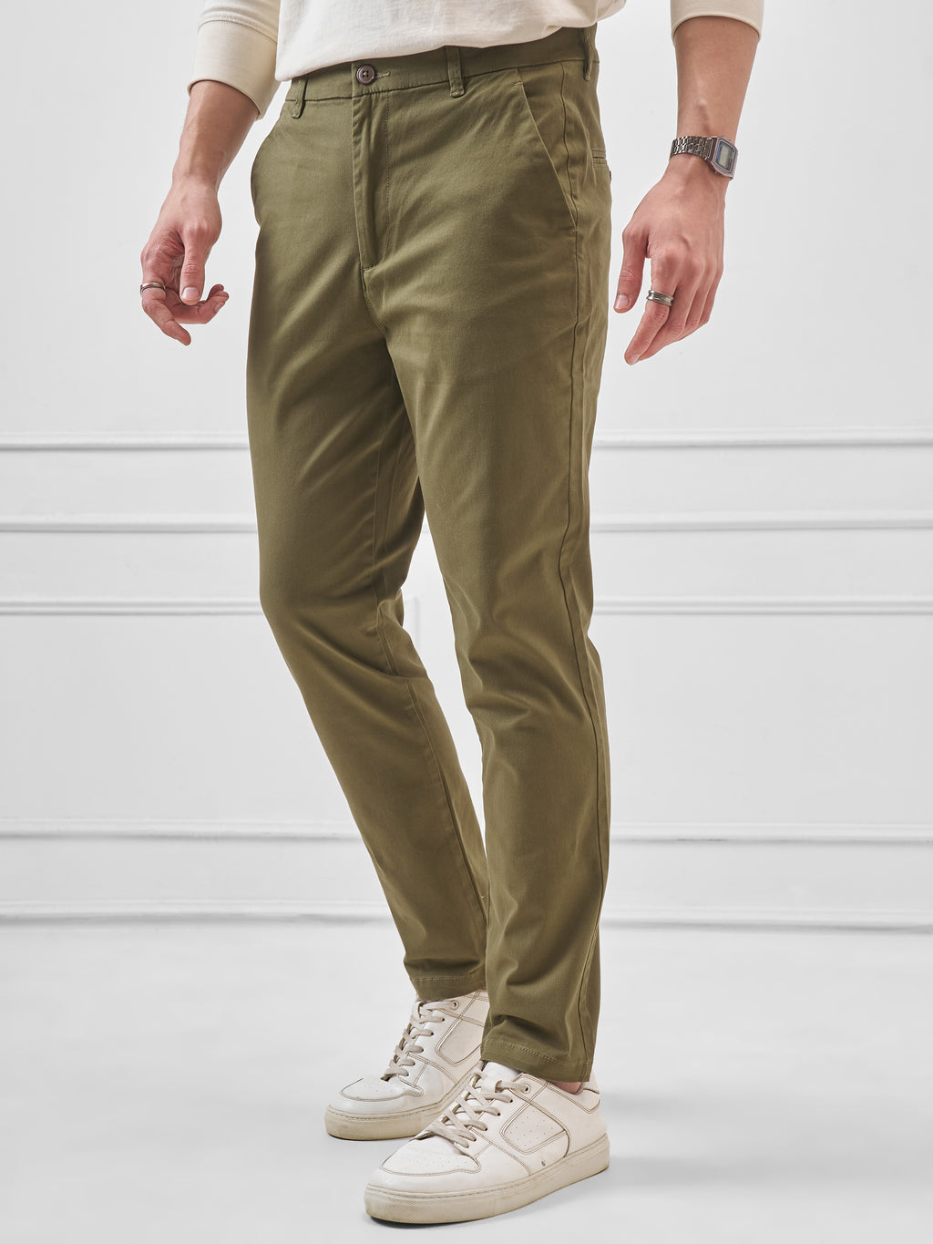 Highlander Men Green Slim Fit Solid Regular Trouser - Green - Image 1