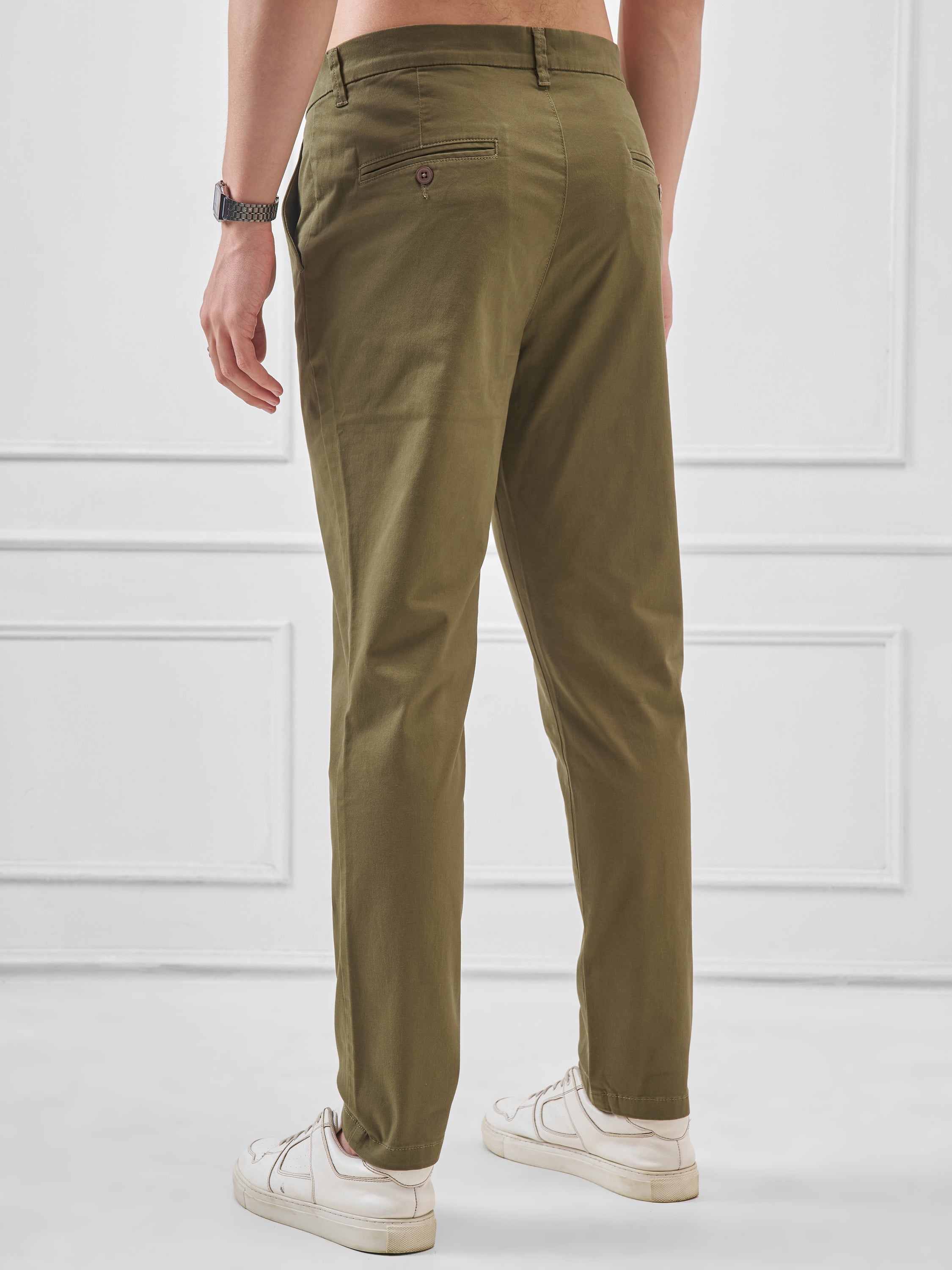Highlander Men Green Slim Fit Solid Regular Trouser - Green - Image 3