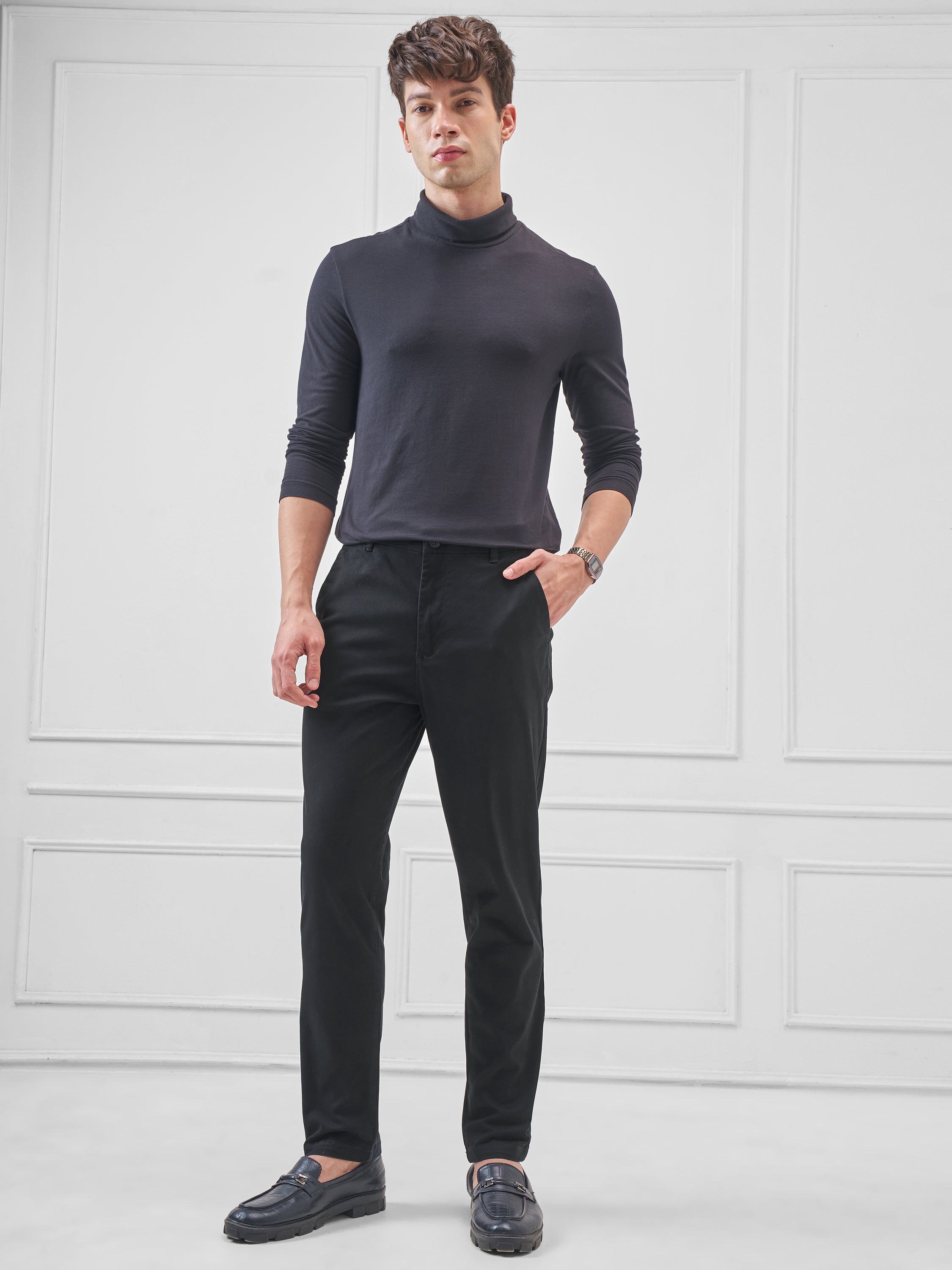 Highlander Men Black Slim Fit Solid Regular Trouser - Black - Image 2