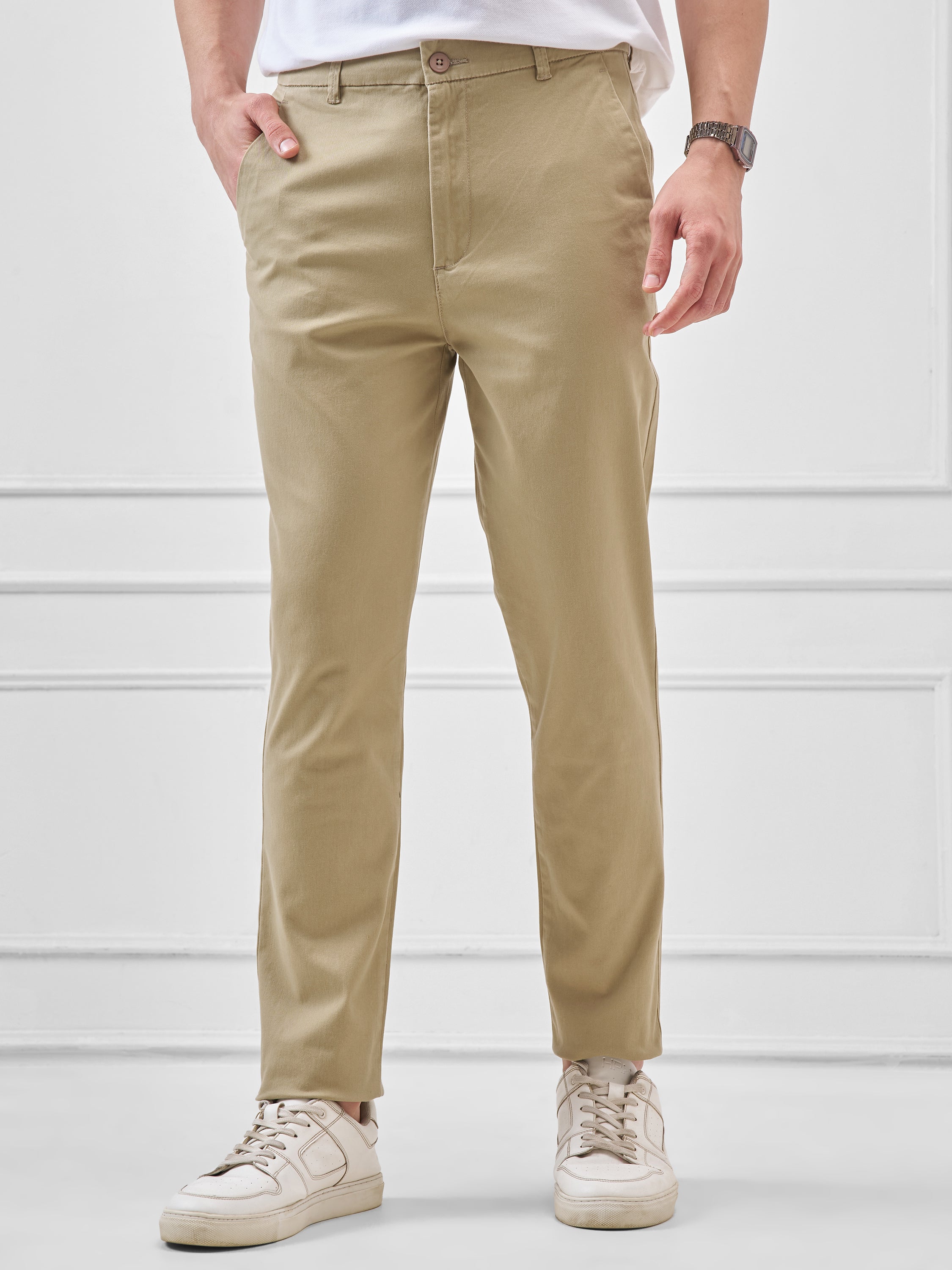 Highlander Men Brown Slim Fit Solid Regular Trouser - Brown - Image 1
