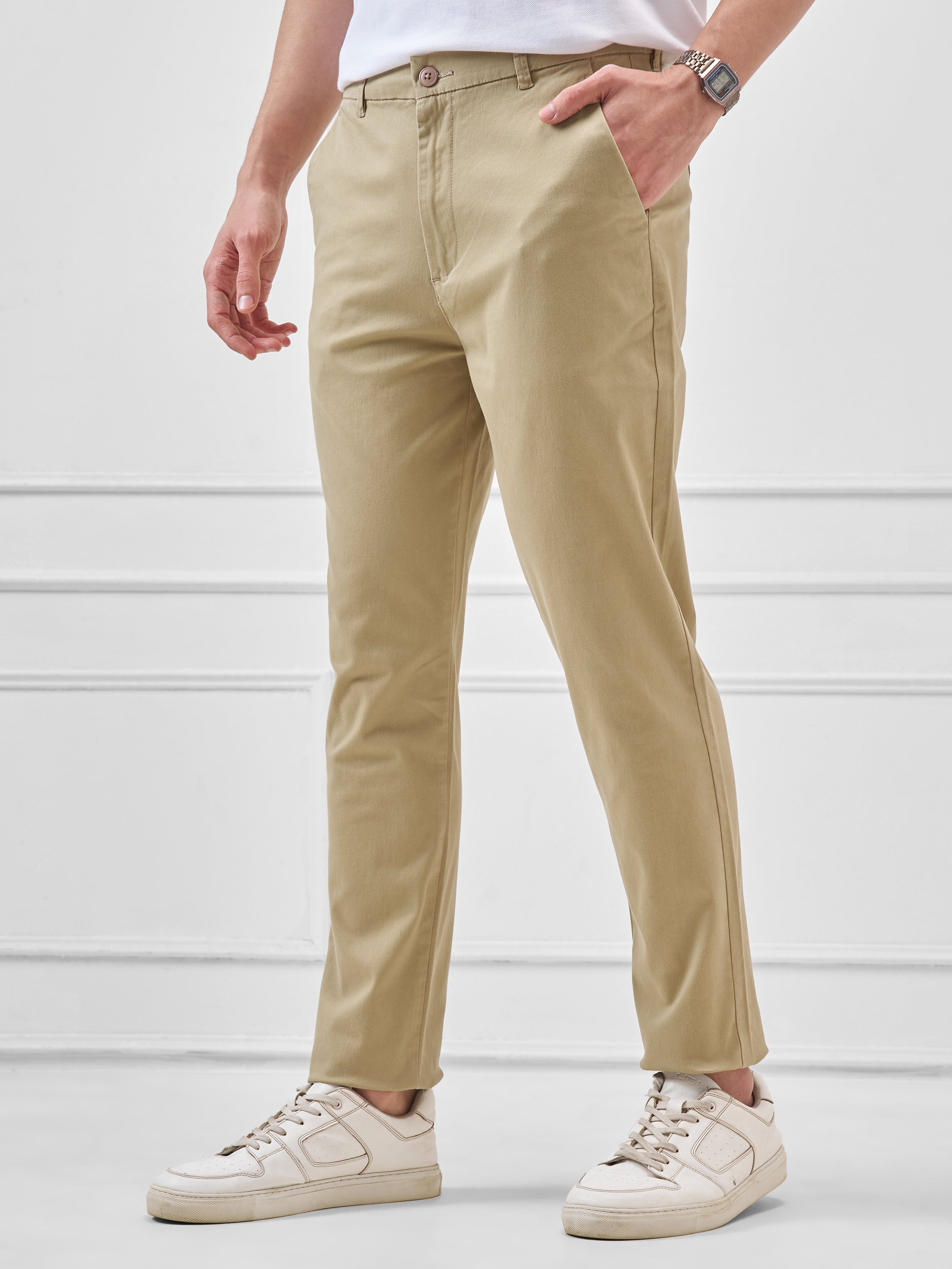 Highlander Men Brown Slim Fit Solid Regular Trouser - Brown - Image 4