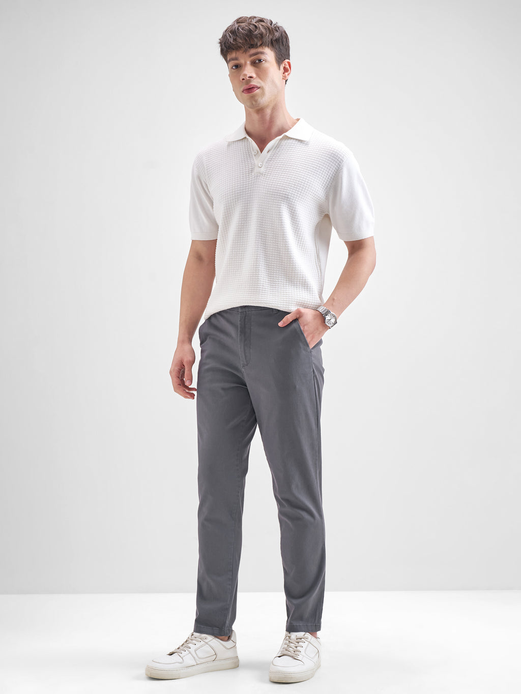 Highlander Men Grey Slim Fit Solid Regular Trouser - Grey - Image 2
