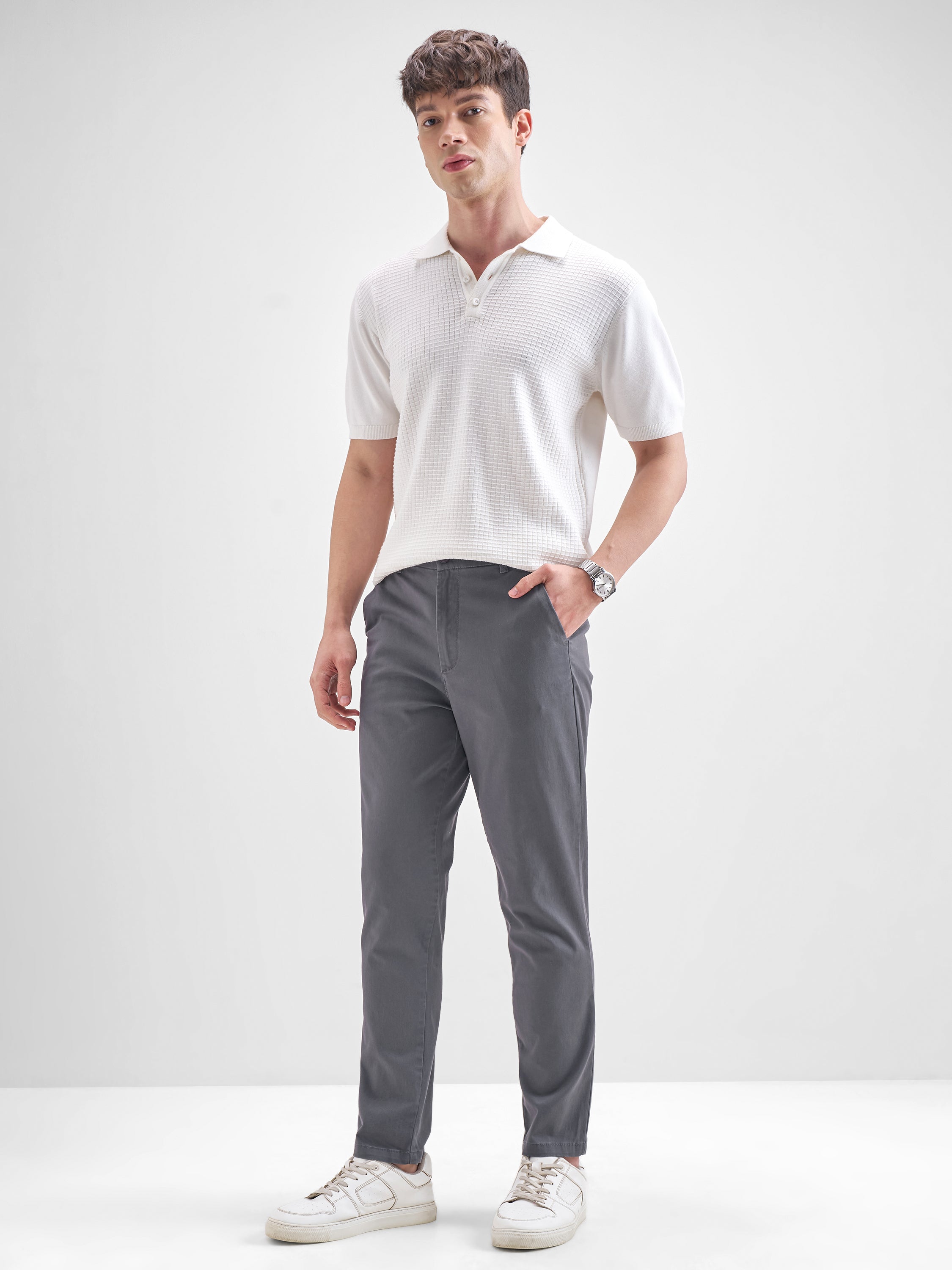 Highlander Men Grey Slim Fit Solid Regular Trouser - Grey - Image 2