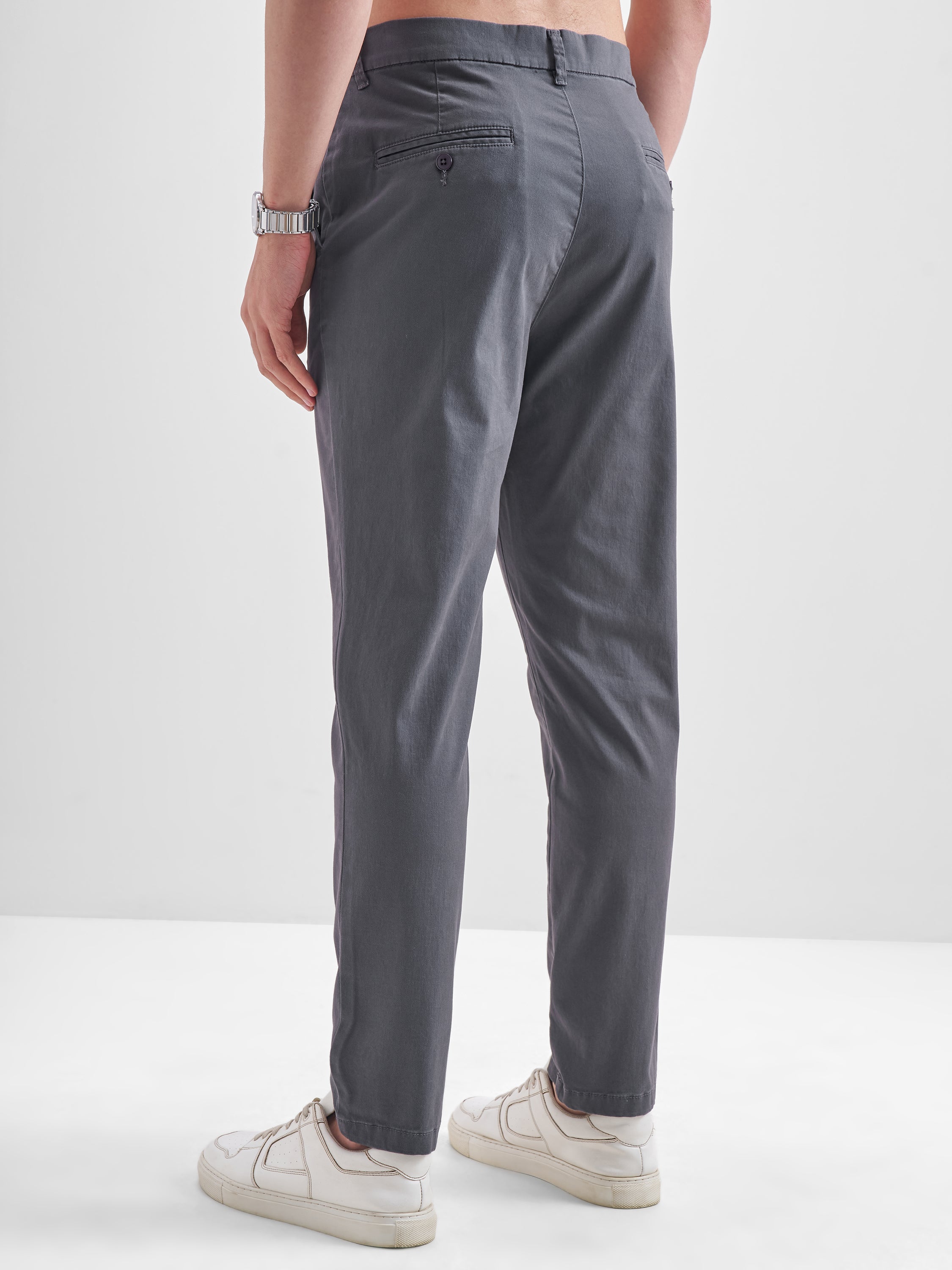 Highlander Men Grey Slim Fit Solid Regular Trouser - Grey - Image 3