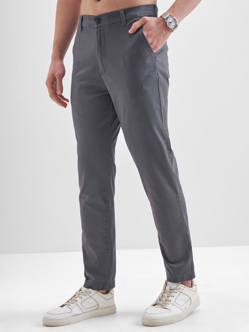 Highlander Men Grey Slim Fit Solid Regular Trouser - Grey - Image 4