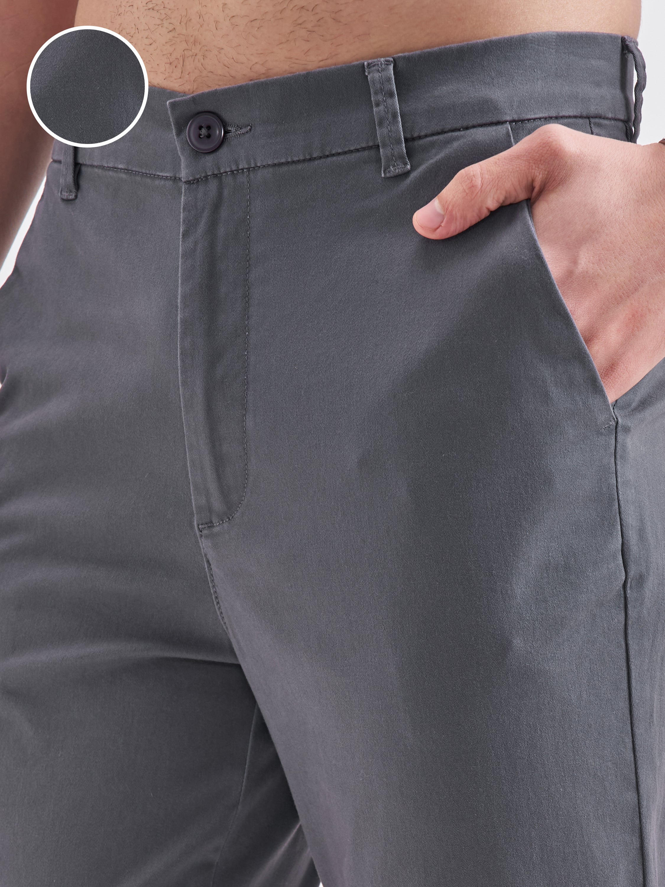 Highlander Men Grey Slim Fit Solid Regular Trouser - Grey - Image 5