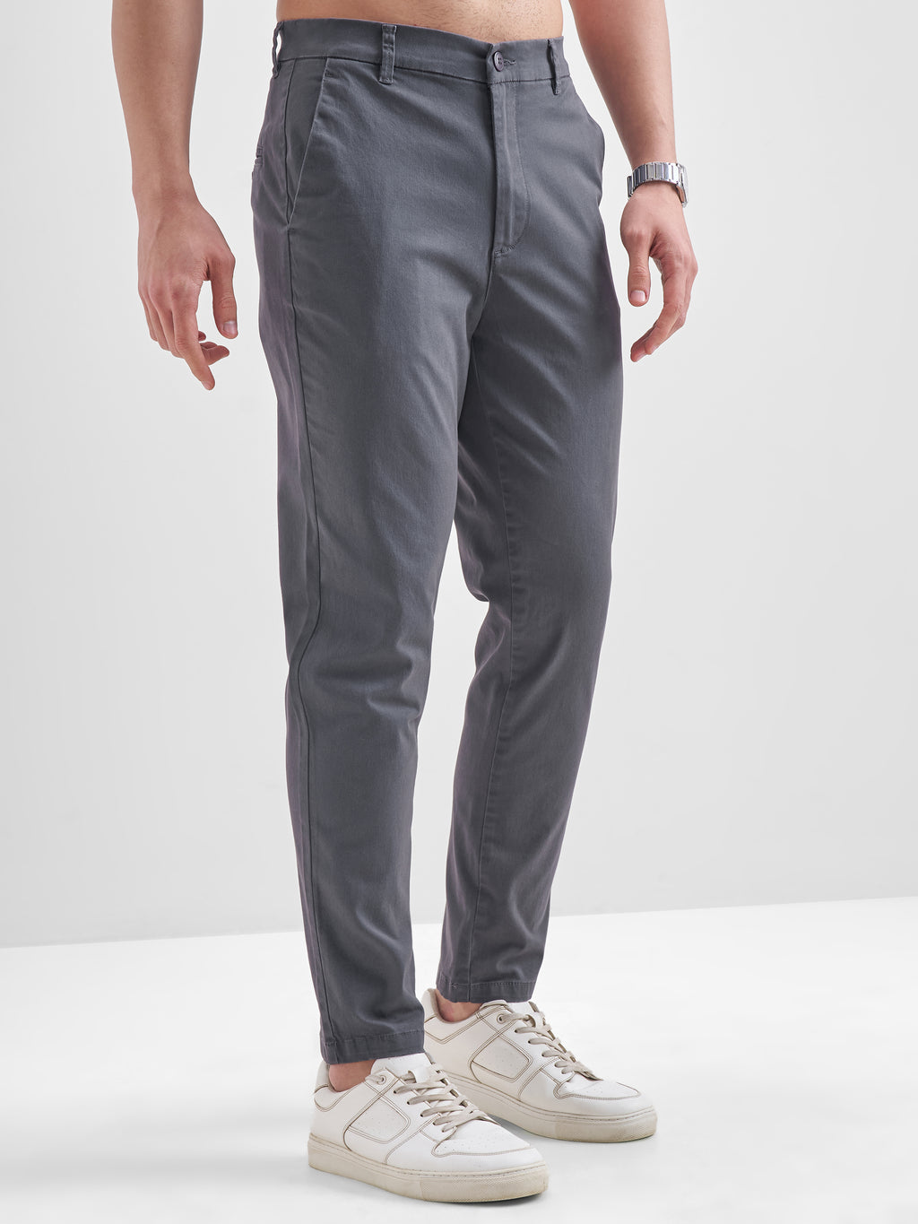 Highlander Men Grey Slim Fit Solid Regular Trouser - Grey - Image 6