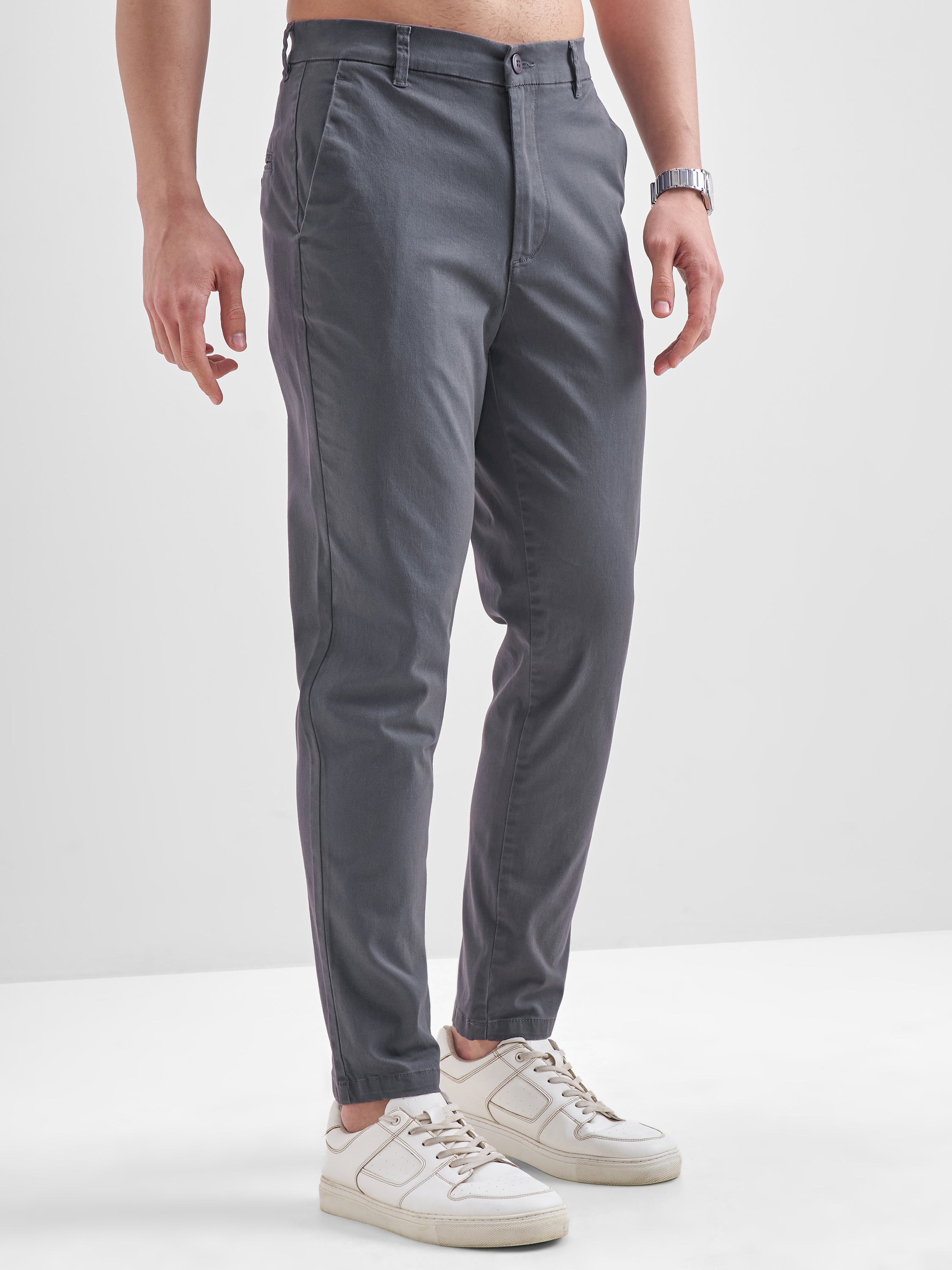 Highlander Men Grey Slim Fit Solid Regular Trouser - Grey - Image 6